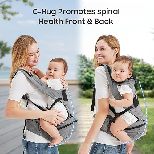 Miniatura 6 de Portabebés con asiento de cadera, transporte orientado hacia adelante 2 en 1 para bebés activos, portabebés desmontable manos libres de hasta 44