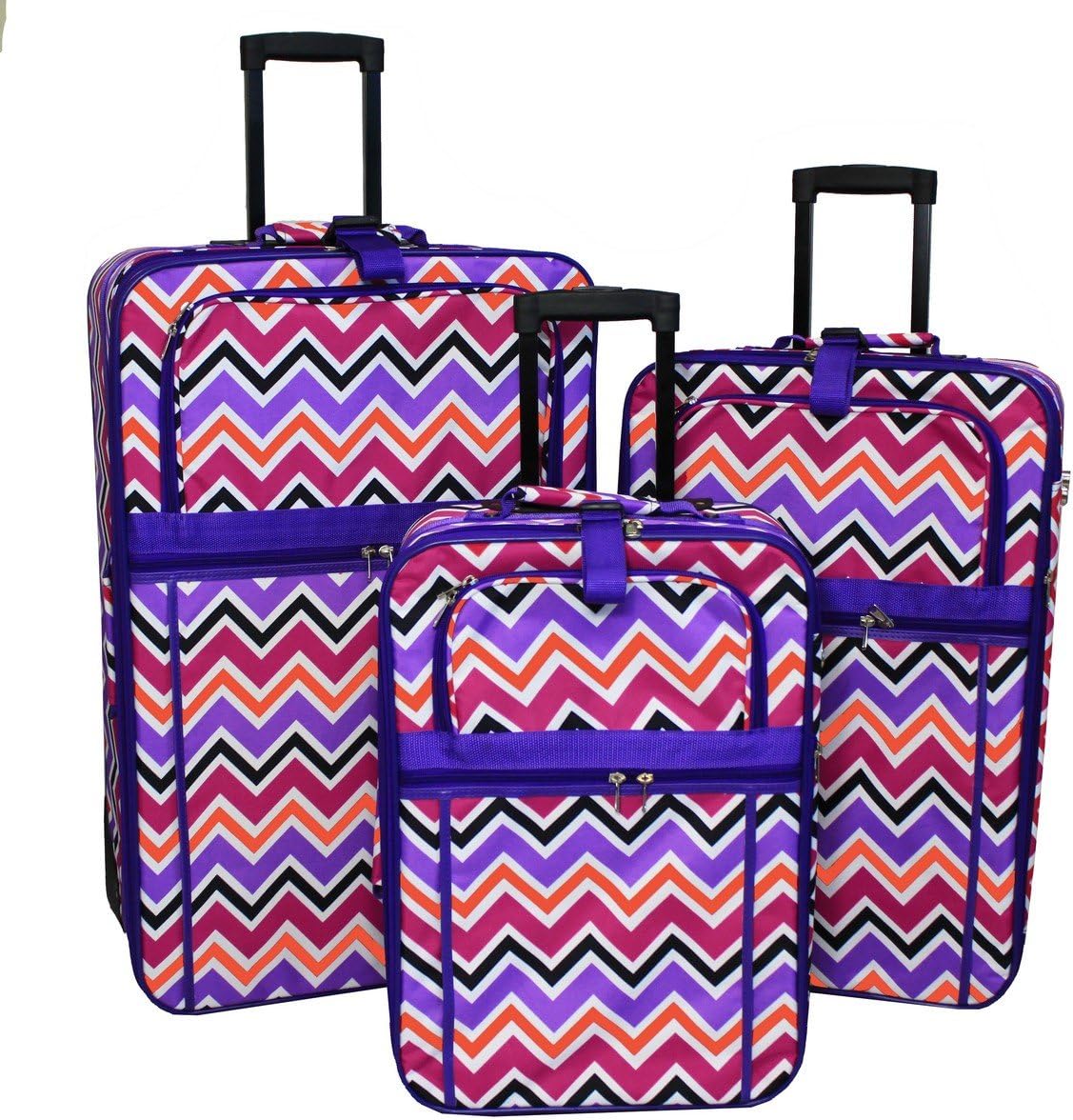World Traveler Expandable Upright Luggage Set, Purple Trim