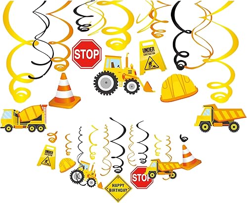 Miniatura 1 de Decoración de remolino colgante de construcción de 30 unidades, serpentinas temáticas de cumpleaños de camiones de construcción, suministros de