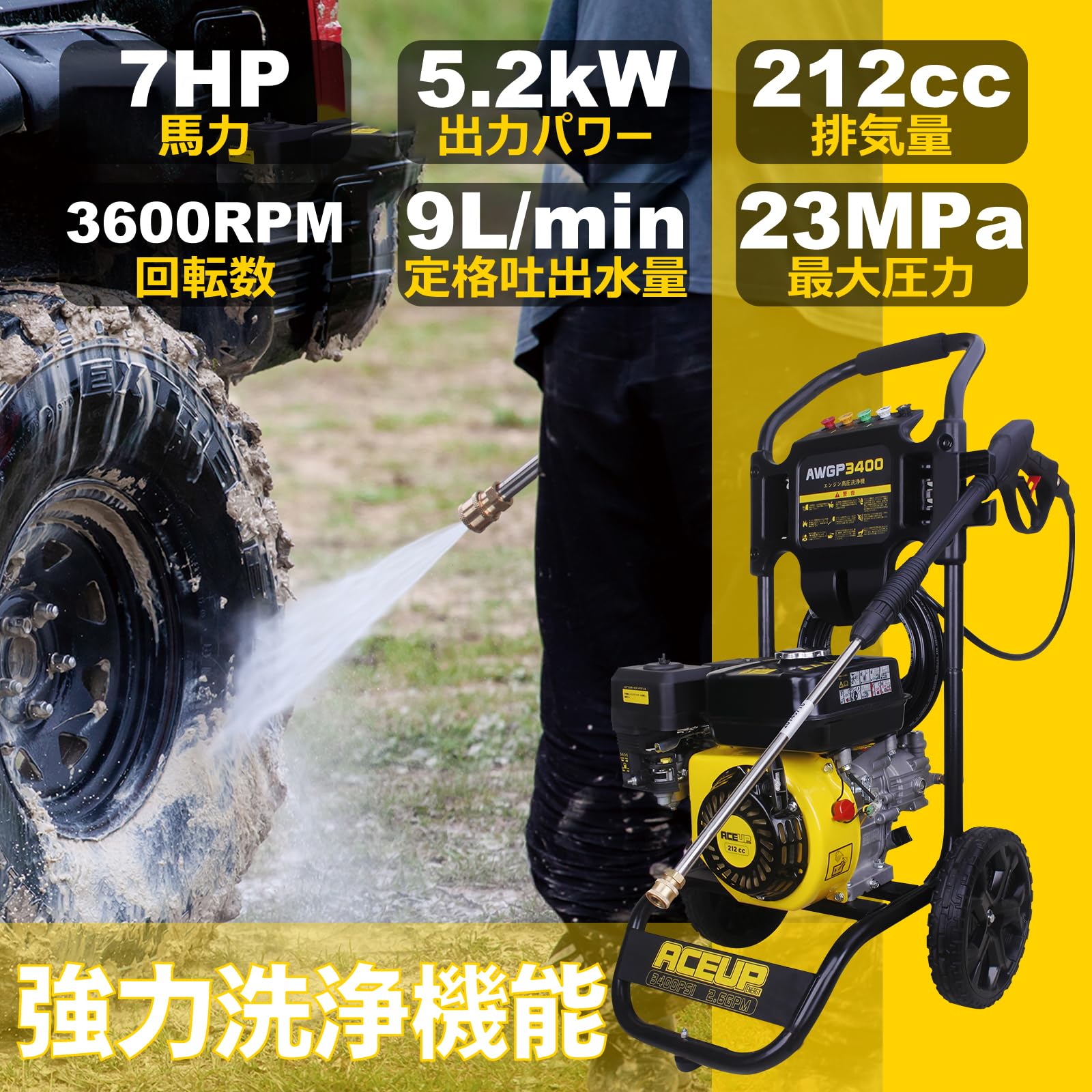 高圧洗浄機 エンジン 吐出圧力23Mpa 5つの噴射パターン 定格吸水 高圧洗浄機 エンジン 吐出圧力23Mpa 5つの噴射パターン 定格吸水