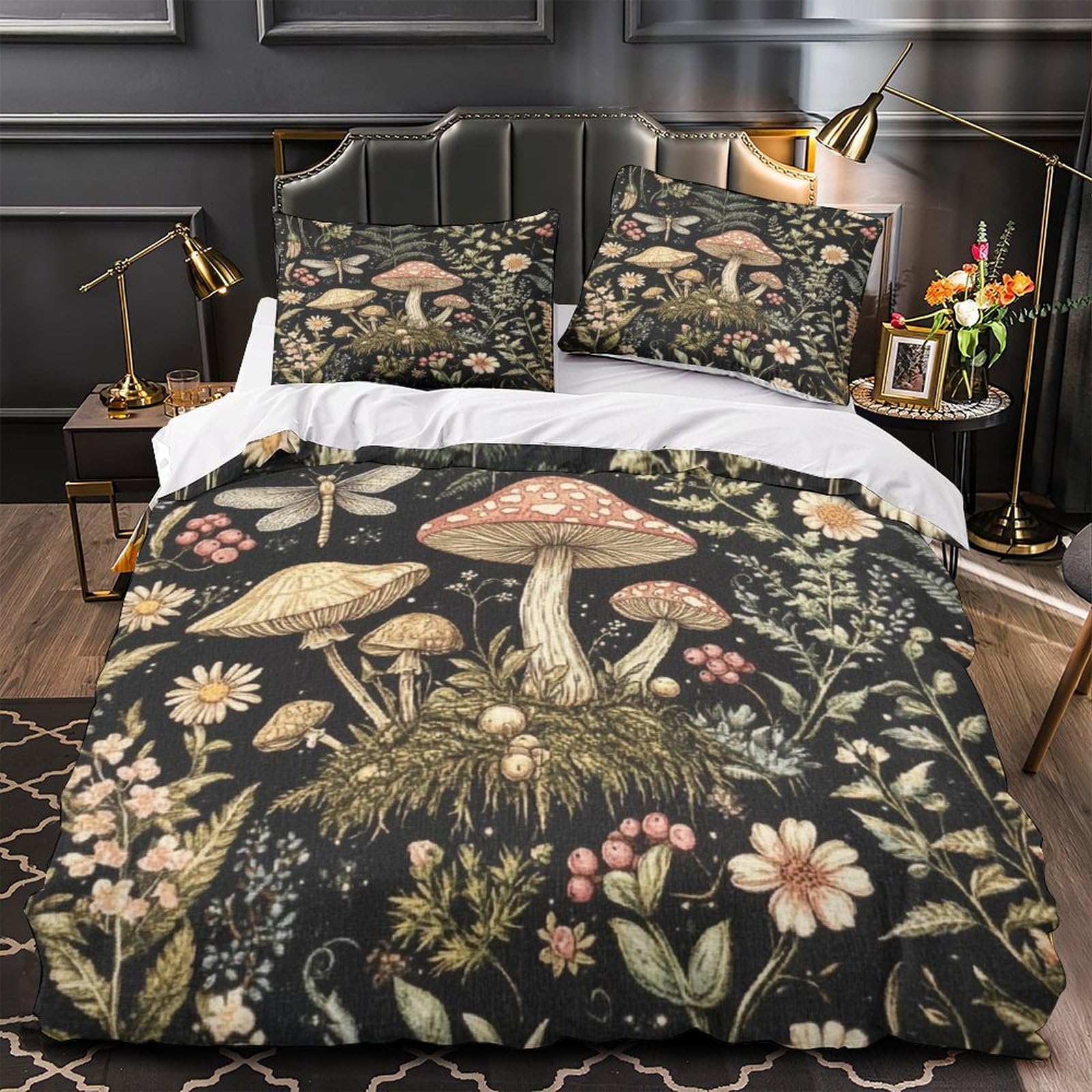 Housse de couette ultra douce hypoallergénique 140x200cm respirante champignons