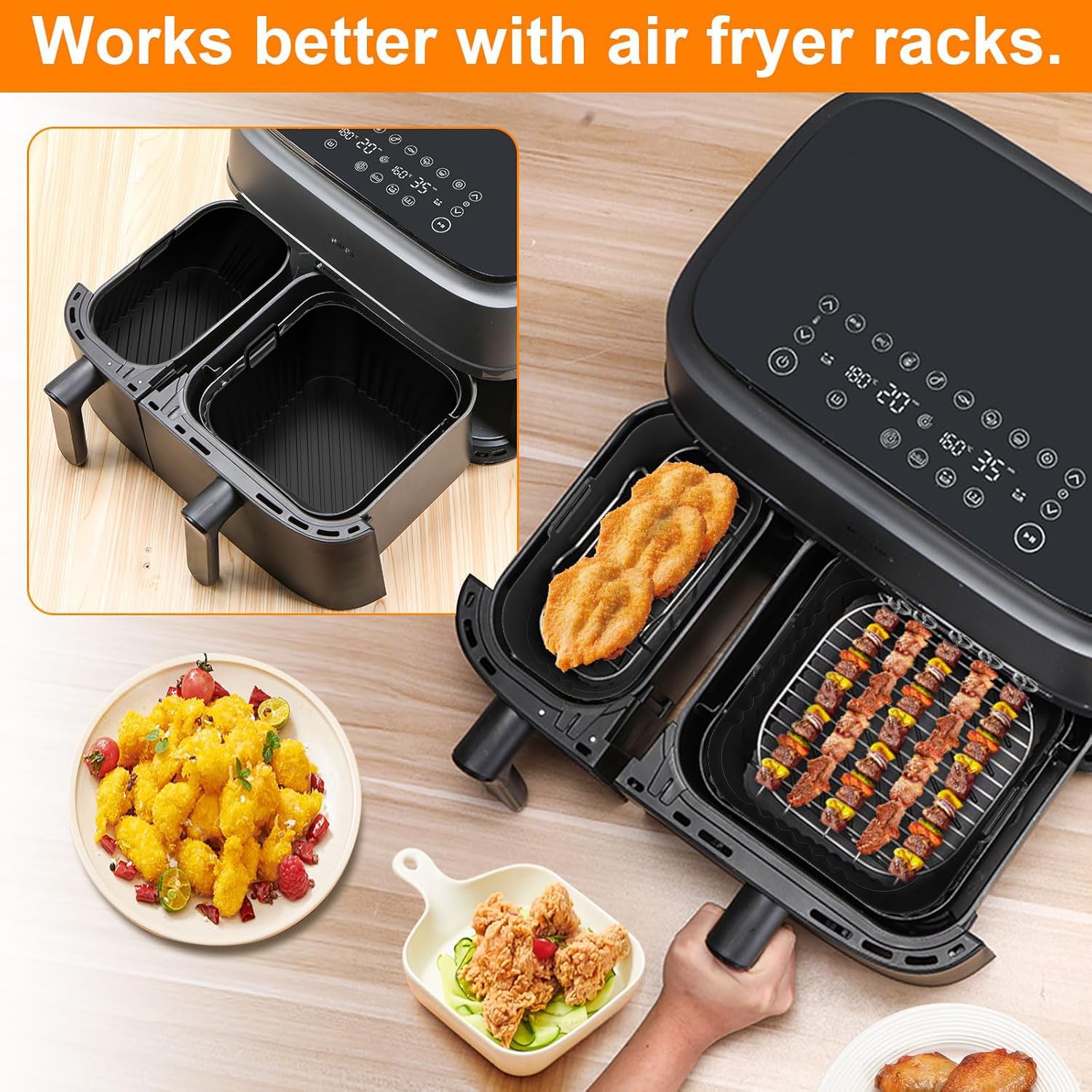 Heißluftfritteuse Zubehör für Philips Dual Basket Airfryer 3000-5000 Serie (6L/3L), Airfryer Silikonform Zubehör Set - Grillrost, Kuchen Brotform, Küchenzange, Ölspray für Philips Airfryer Dual Basket