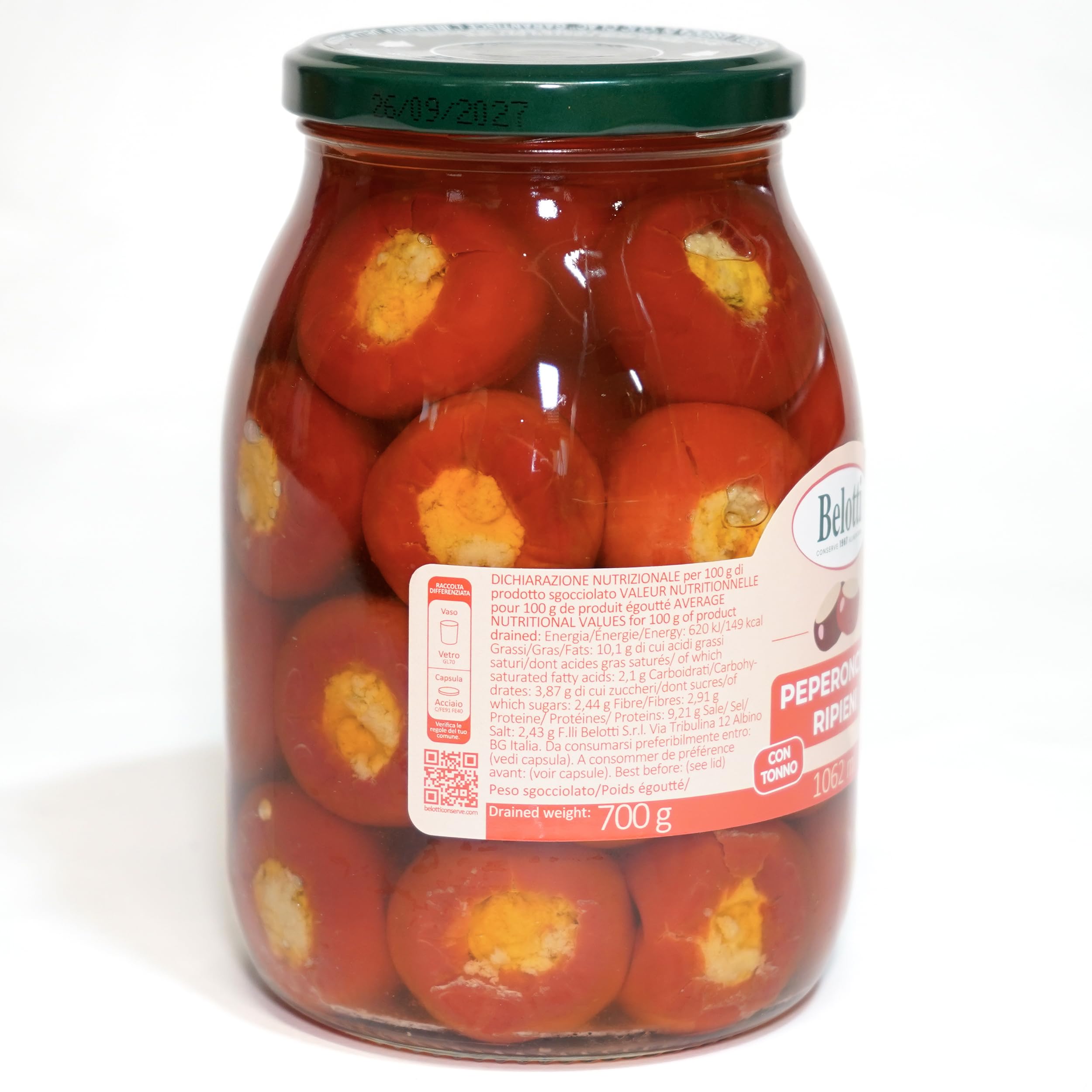 Peperoncini Ripieni con Tonno 1062 ml – Specialità Gourmet in Barattolo da 1000 g