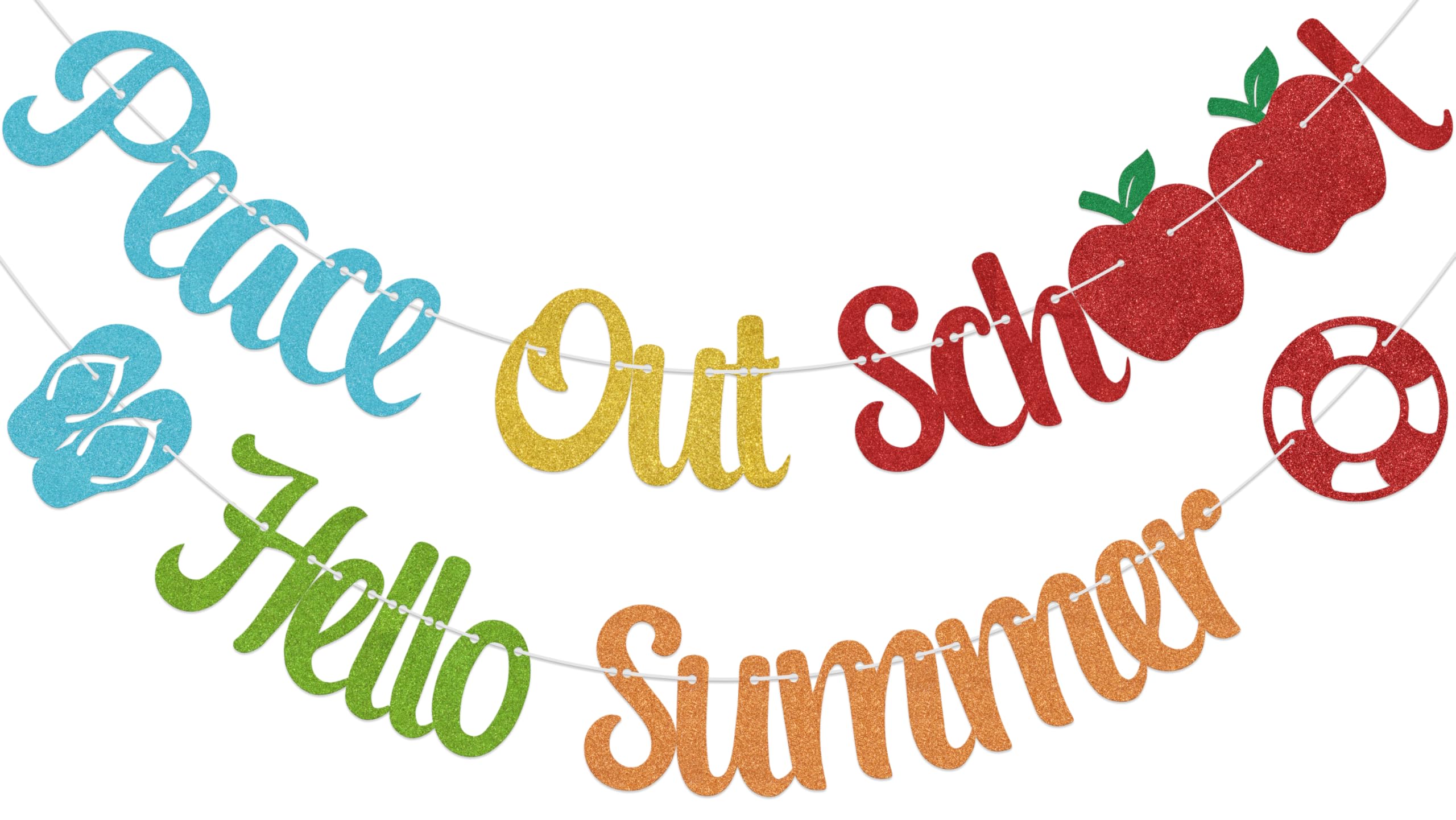 Aumccxz Peace Out School Hello Summer Banner Schools Out for Summer Decorations Last Day of School Decorations Colorful