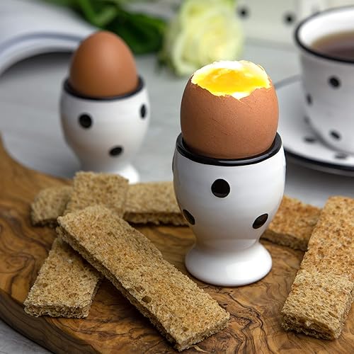 Miniatura 2 de City to Cottage Juego de 2 portavasos de cerámica para huevos, tazas suaves para huevos hervidos, soportes para huevos duros, taza para servir