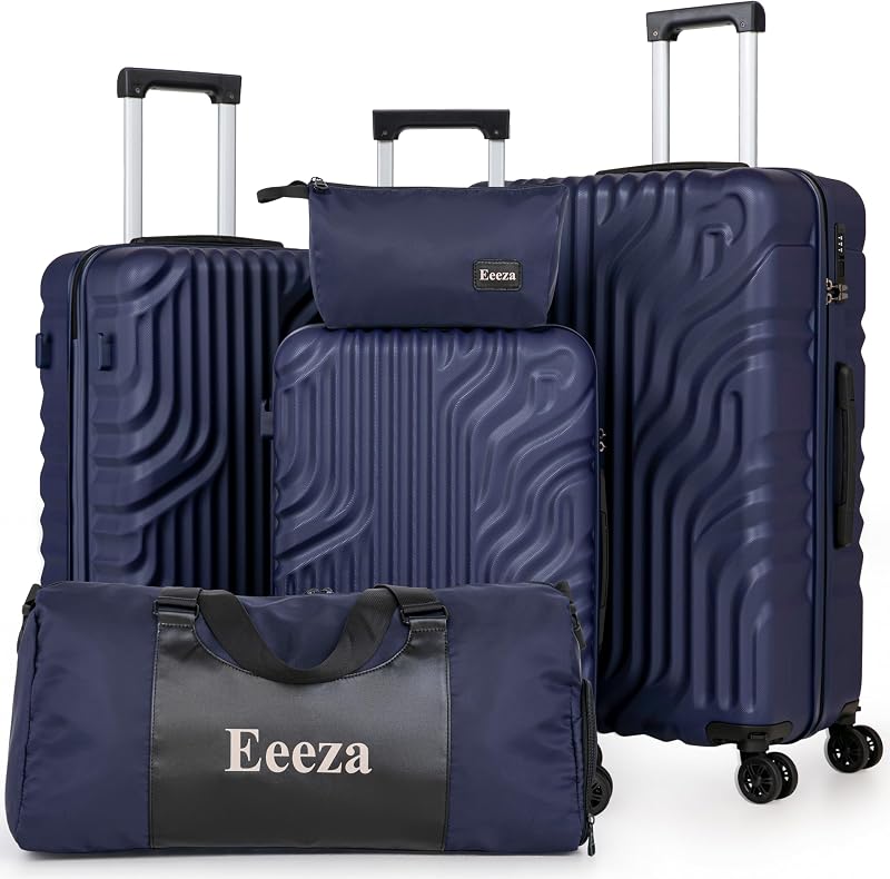 Luggage Sets 5 Piece Hardshell Suitcases(Navy,20"/24"/28"/DB/TB) | Carry on Luggage 22x14x9 Airline Approved,ABS Lightweight Lock, Detachable Wheels,Family & Extended Travel Use