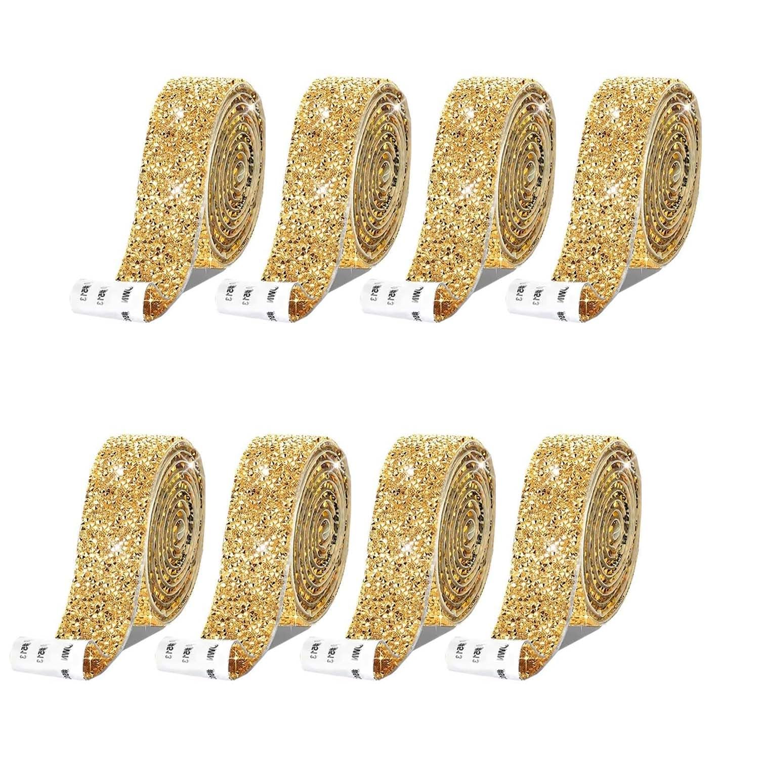 8 Rolls Gold Resin Rhinestone Ribbons Self-Adhesive Crystal Ribbon Roll Glitter Resin Diamond Belt Bling Sparkling Diamond Ribbon Bling Stickers Wrap Crystal Roll for DIY Arts Crafts,30mm โ image 1