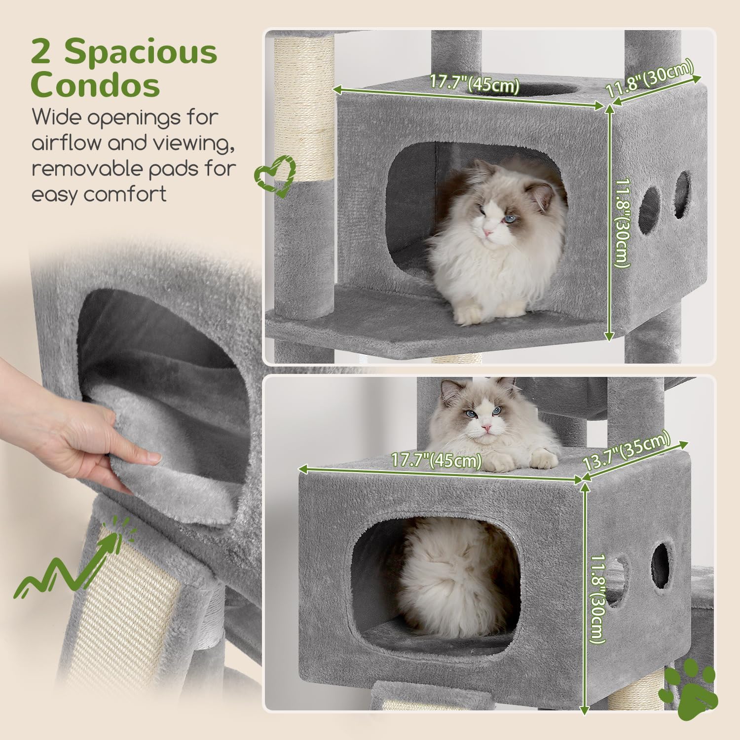 Globlazer Multi-Level Extra Large Tall Cat Tower 83 inch Sturdy Heavy Duty Cat Tree for Indoor Large Adult Cats Kittens with 2 Cat Condo, 8 Scratching Post, 2 Hammock, S83G, Light Grey