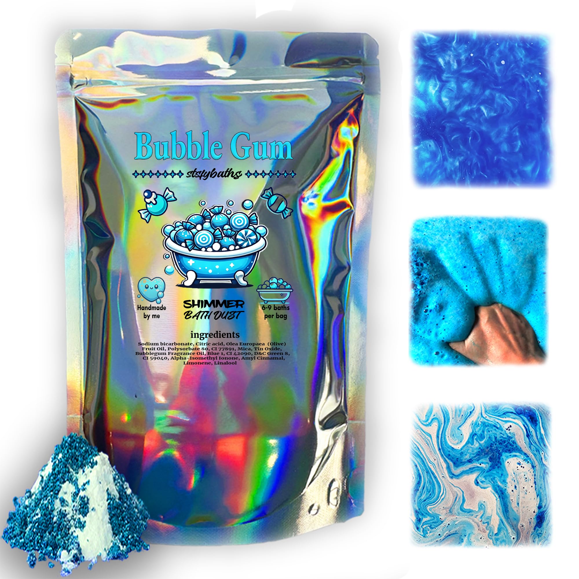 Blue Bubblegum Shimmer Bath Bomb in A Bag - Handmade Scented Bath Bombs for Women,Kids and Men - Bulk Bathbomb Fizzies Perfect for Boys and Girls All Ages (Large, Blue)