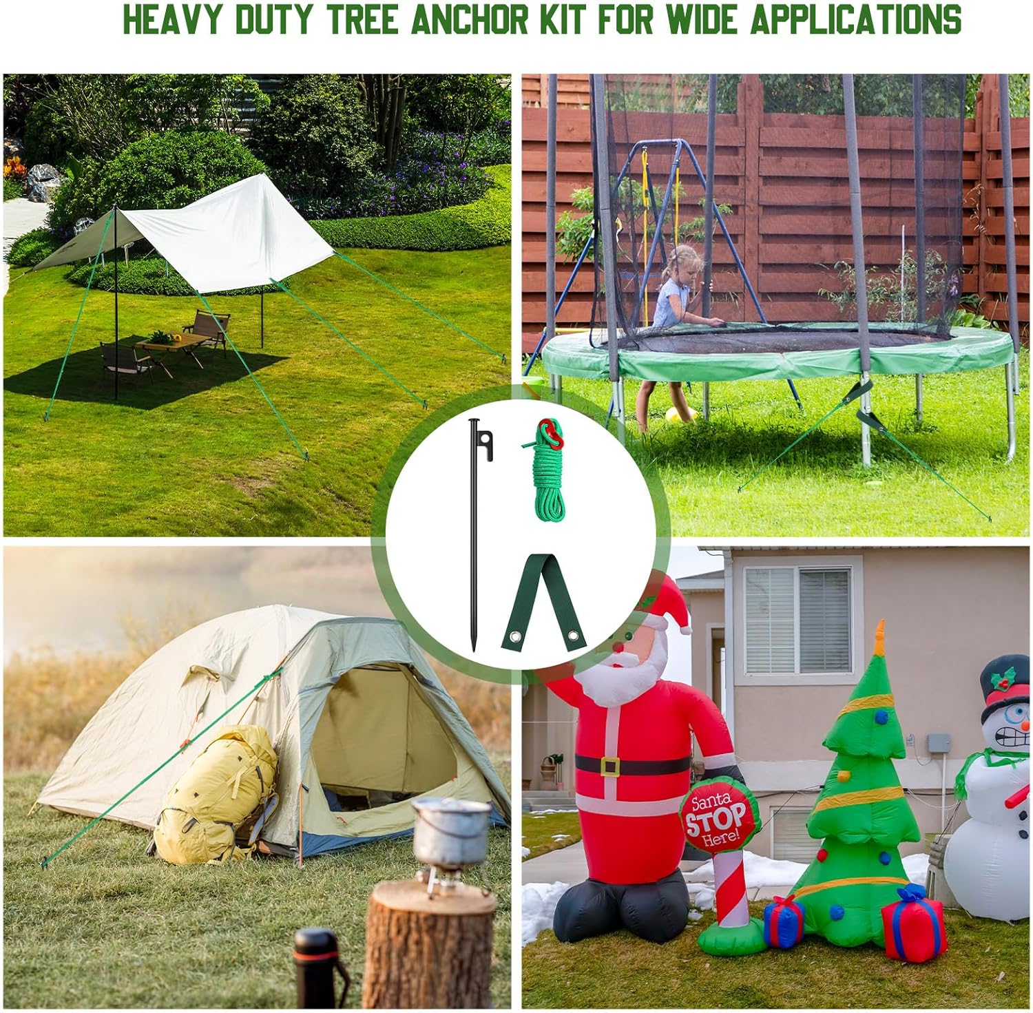 Suzile 48 Pcs Tree Stake Kit, Heavy Duty Tree Staking and Supports for Leaning Trees Include 11. 8'' Steel Stakes 15. 8'' Support Straps 13. 12 ft Ropes for Anchoring Hurricane Protection (Green)