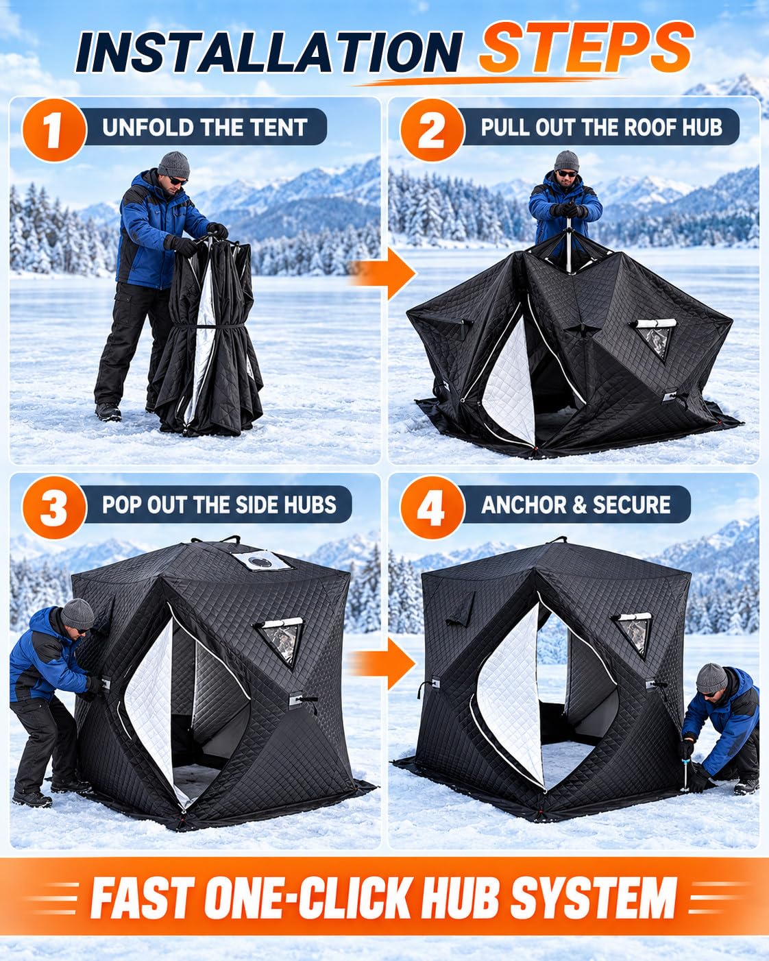 Cabane de Pêche Hivernale, Tente Pop-Up Isolée et Abri Portable 1.8m