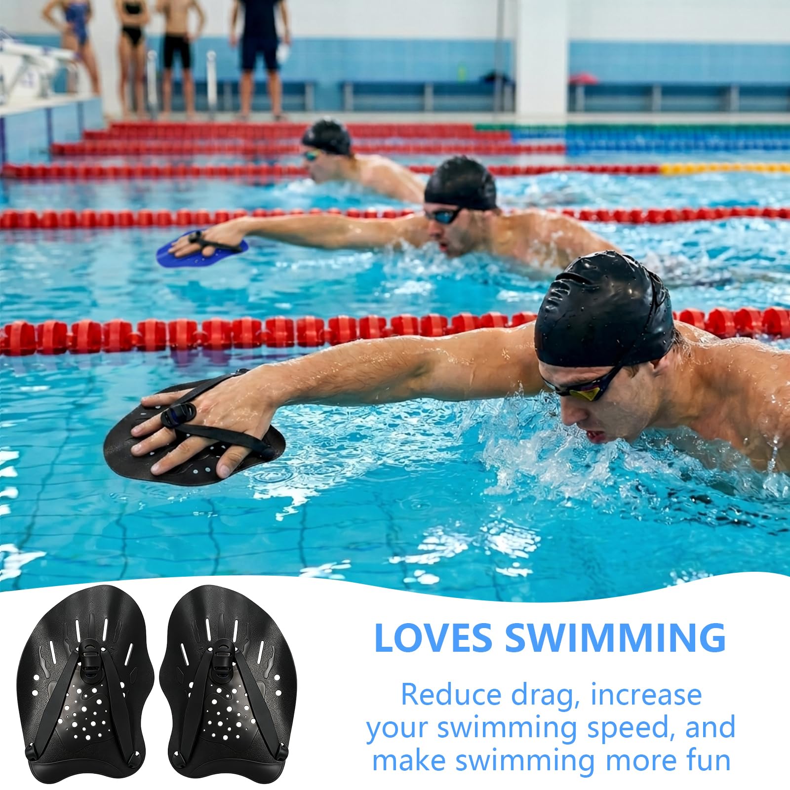Palas de Natación para Adultos con Correas Elásticas, Entrenamiento de Fuerza en Piscina