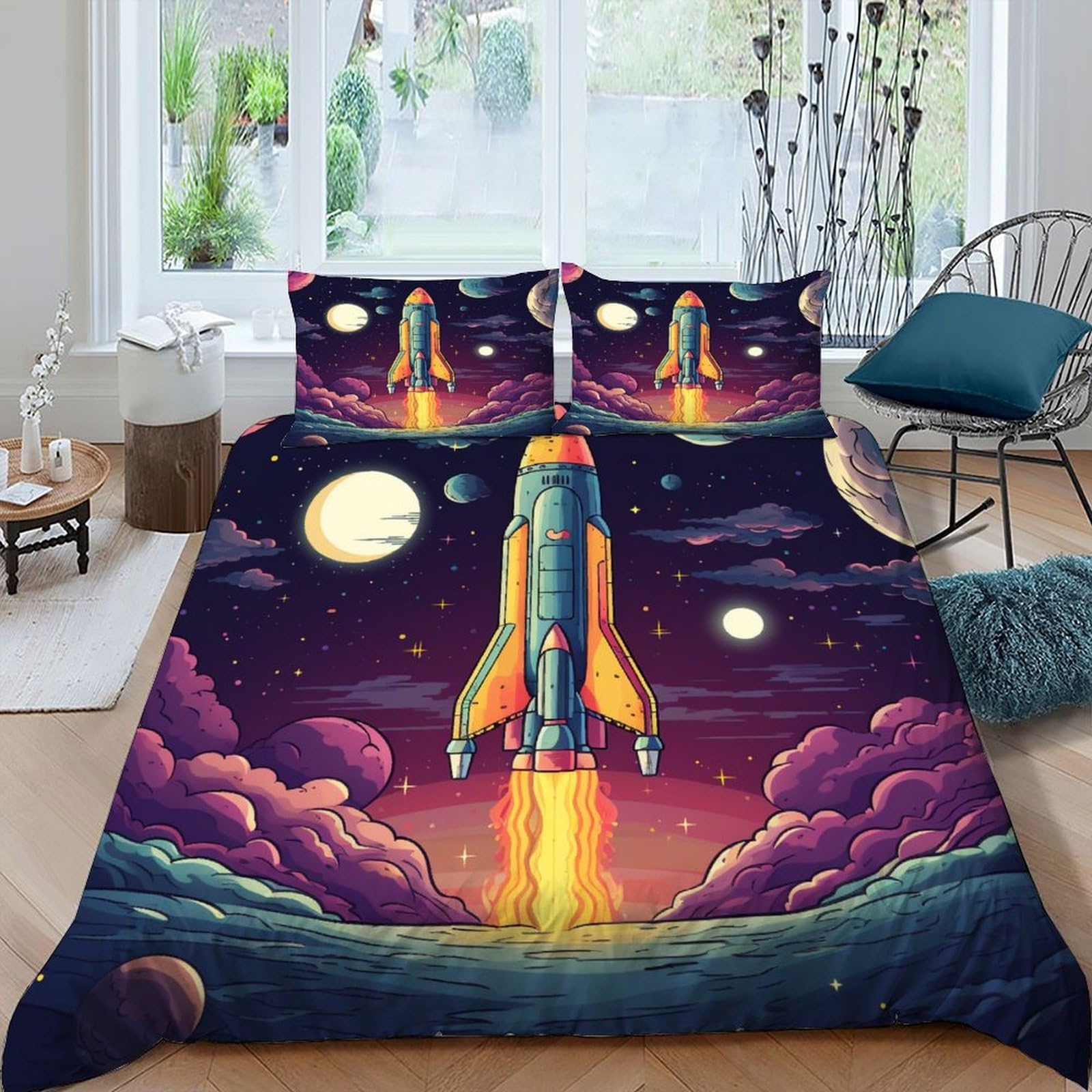 Housse de couette 220x240cm espace avec 2 taies d'oreiller imprimé ciel cosmique