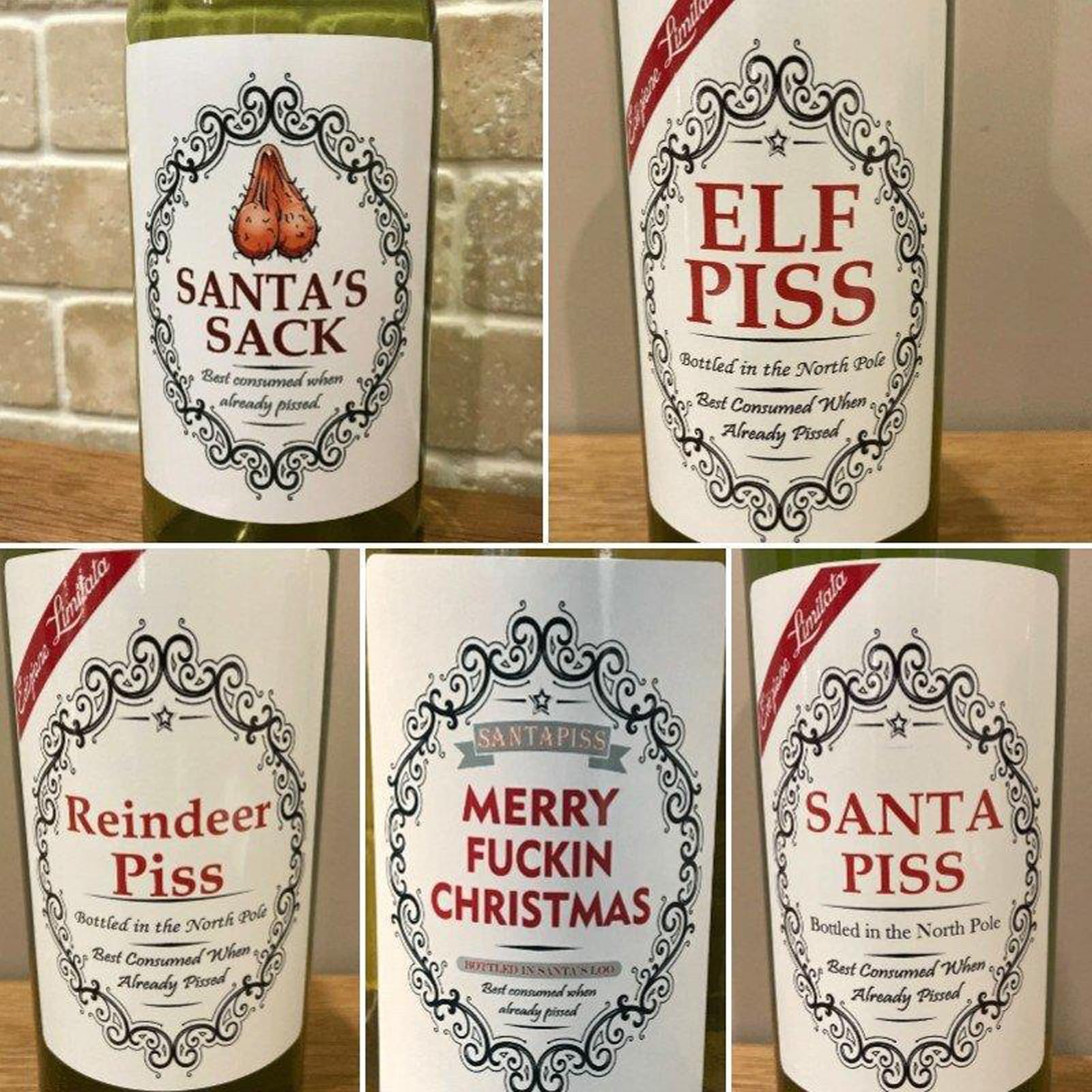 Etiquetas Divertidas de Navidad para Botellas de Vino, Calcomanías Personalizadas