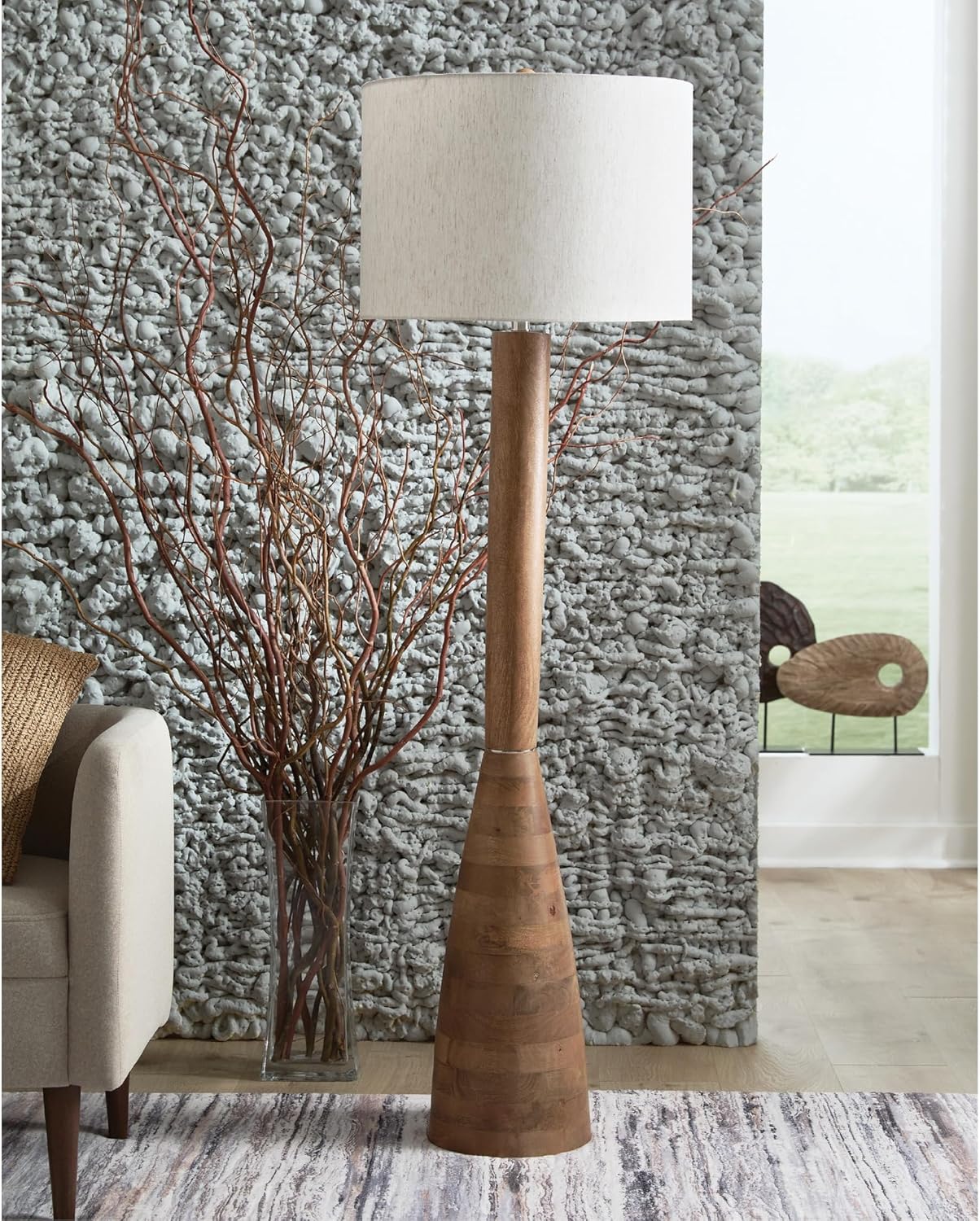 Signature Design by Ashley Ailsa Farmhouse Floor Lamp with 3-Way Switch and Drum Shade, Light Brown