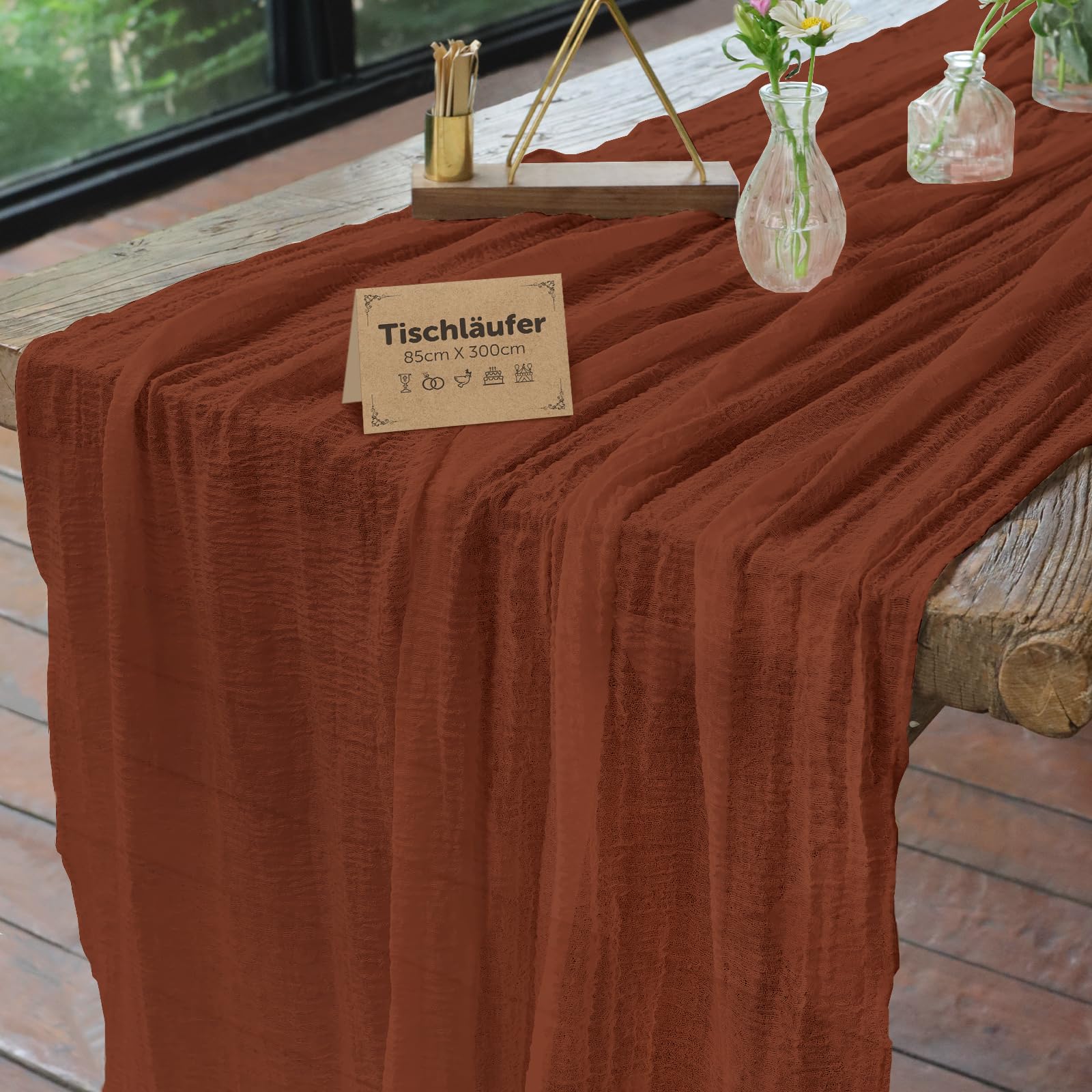 aboveBED Tischläufer Musselin 85 x 300 cm – Boho Käsetuch Tischdecke aus Baumwolle