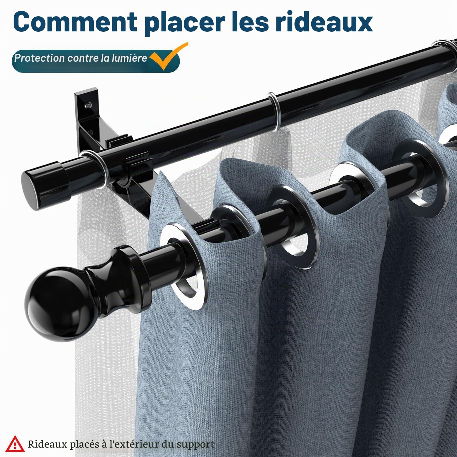 Tringle à rideaux double réglable avec clip pour fenêtres de 82-389cm, très résistante, double tringle à rideaux décorative de 2,5 cm pour fenêtre, salle de bain, terrasse, chambre