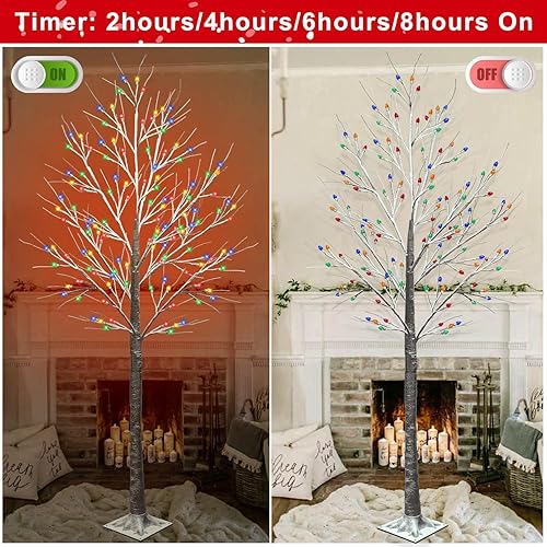 Miniatura 3 de Árbol de abedul de 6 pies con 128 luces LED multicolor, árbol de Navidad marrón iluminado con 8 modos de flash de control remoto, árbol de Navidad