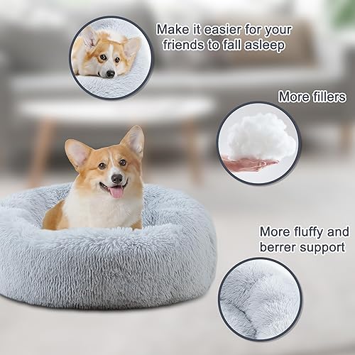 Miniatura 4 de ELSKER&HOME Cama calmante para perros, lavable en forma de dona, suave, redonda, de 30 pulgadas, para perros medianos, antiansiedad, esponjosa, para