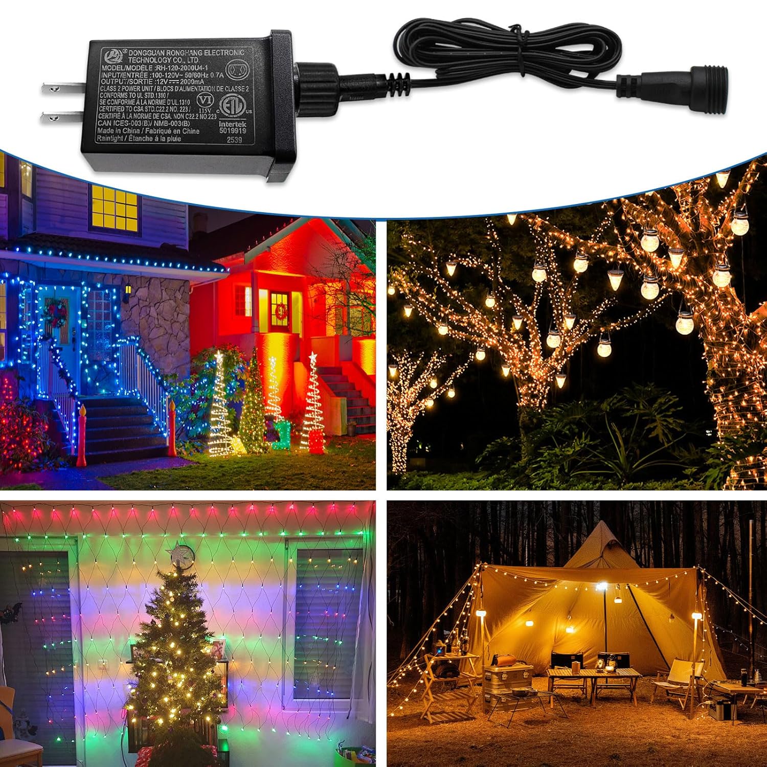 12V 2A LED Controller with Extension Cord, 24W Class 2 Power Supply Ip44 Low Voltage Transformer ，Replacement Model RH-120V2000U4-1 for Christmas String Light Inflatable Decorations (12V 2A 1PCS)