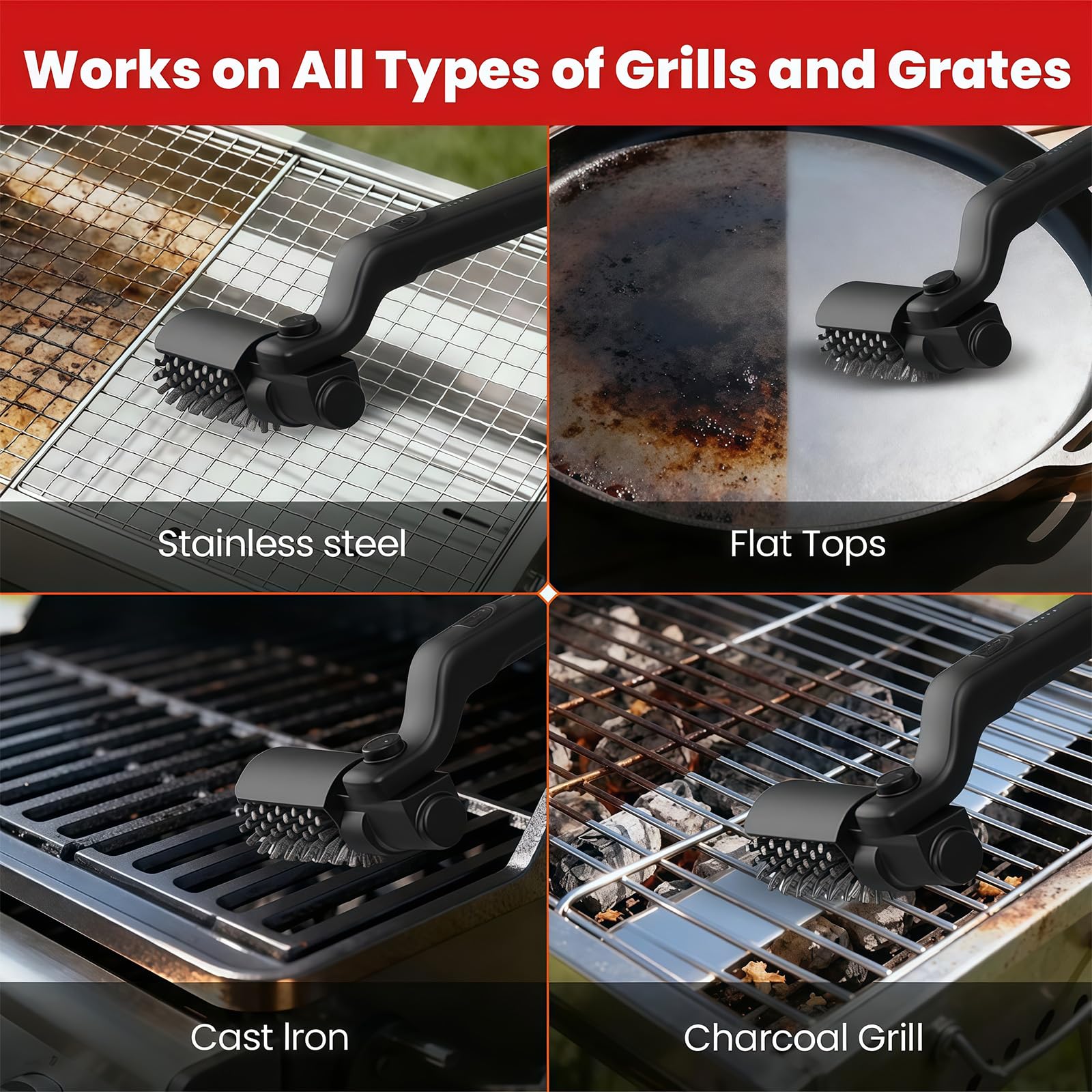 Speed Grillbürste mit wiederaufladbarem Akku für alle Grillarten Ergonomischer Grillreiniger