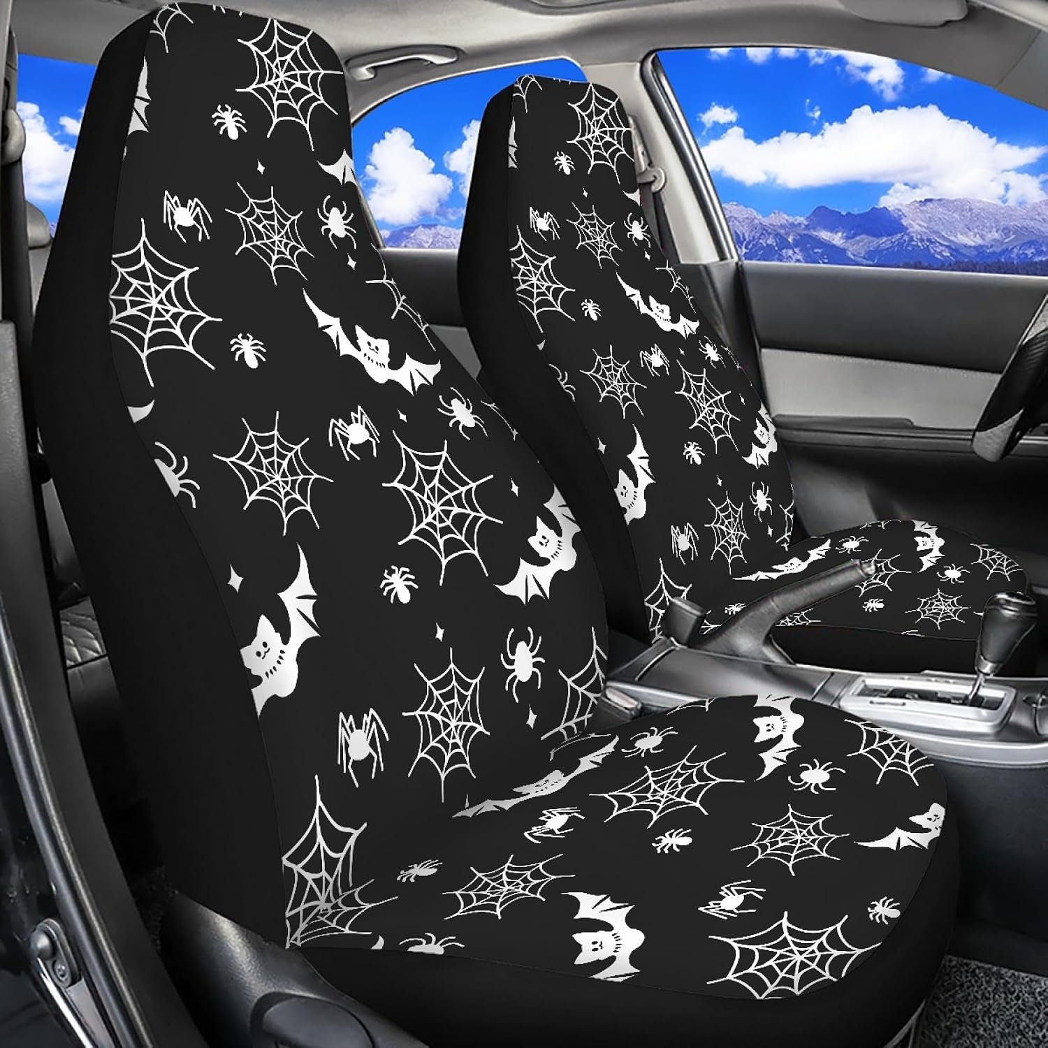 Cute Bat Spider Web Print Universal Car Seat Cover Front Seats Protector Fit for Most Cars,SUVs,Sedan,Truck or Van