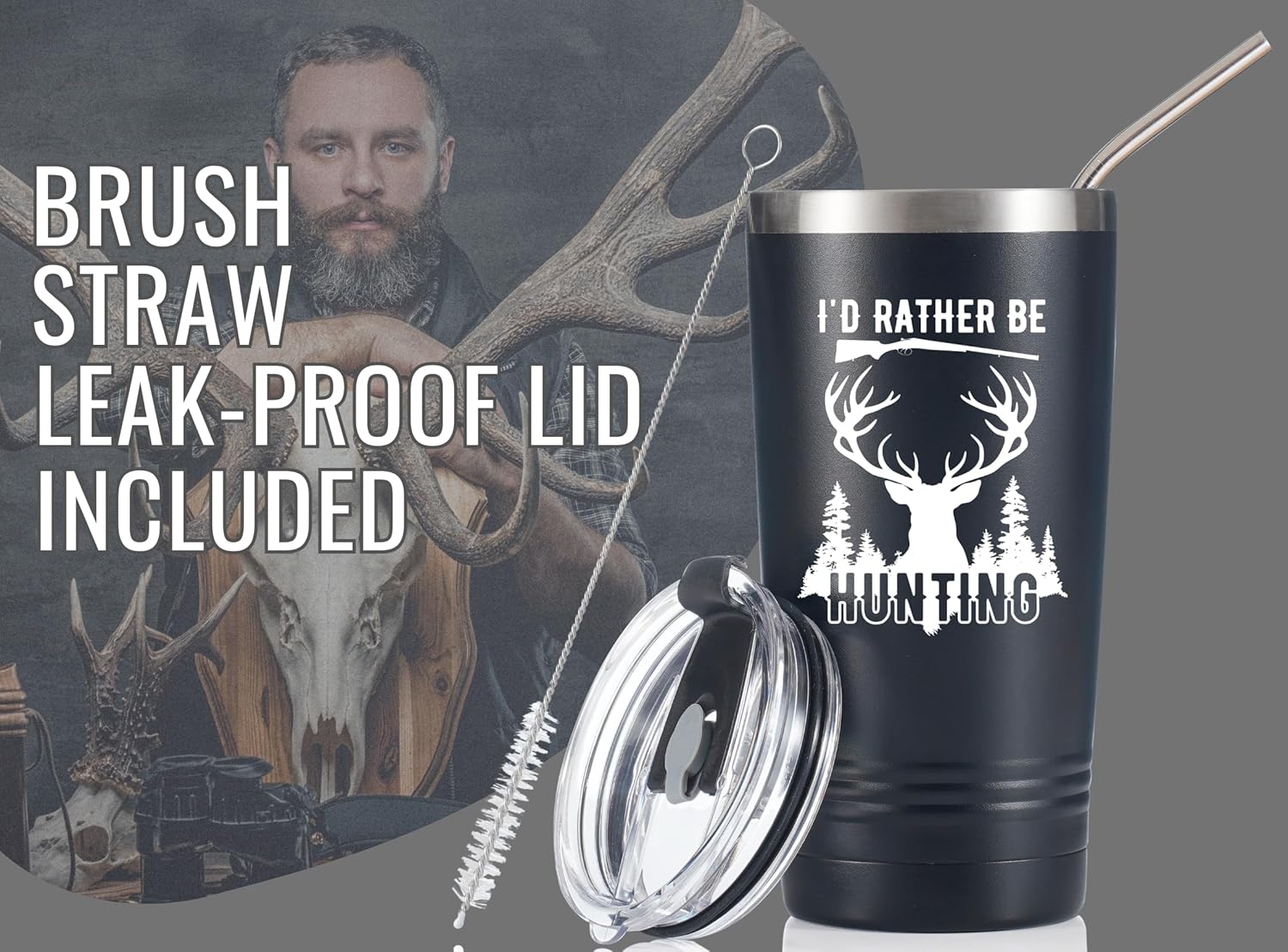 Onebttl Hunting Gifts for Men, Hunter Gifts, 20oz Stainless Steel Insulated Tumbler with Lid for Hunting Lovers-Black - Image 6