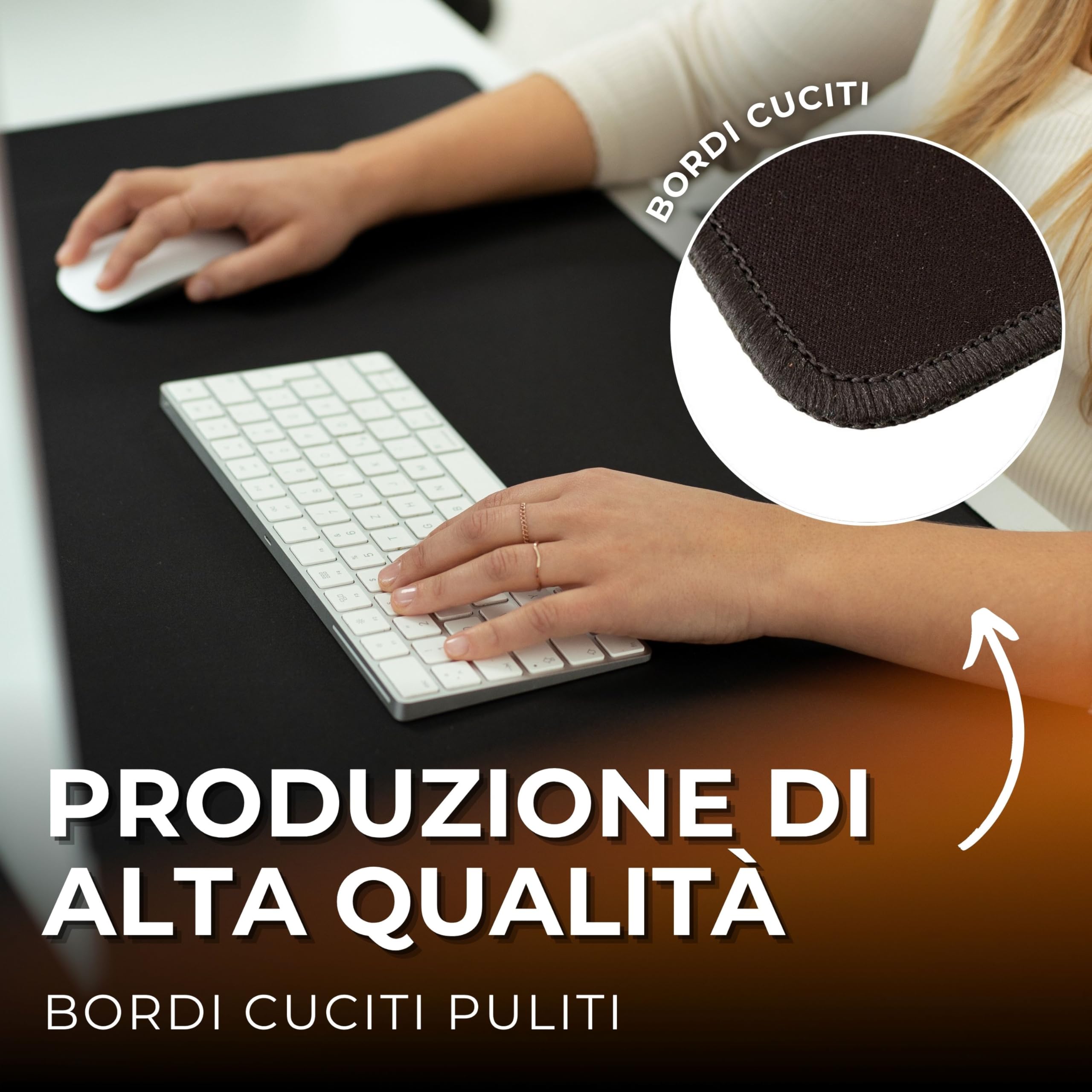 Mousepad Lupo Con Bordo Cucito - 240x200mm, Superficie Liscia, Base Antiscivolo - Foto 10