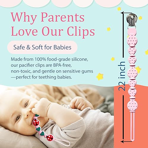 Miniatura 2 de Clips de silicona para chupetes para niños y niñas, soporte para chupete personalizado clips neutros y lindos para bebés dentición, suavizantes, sin