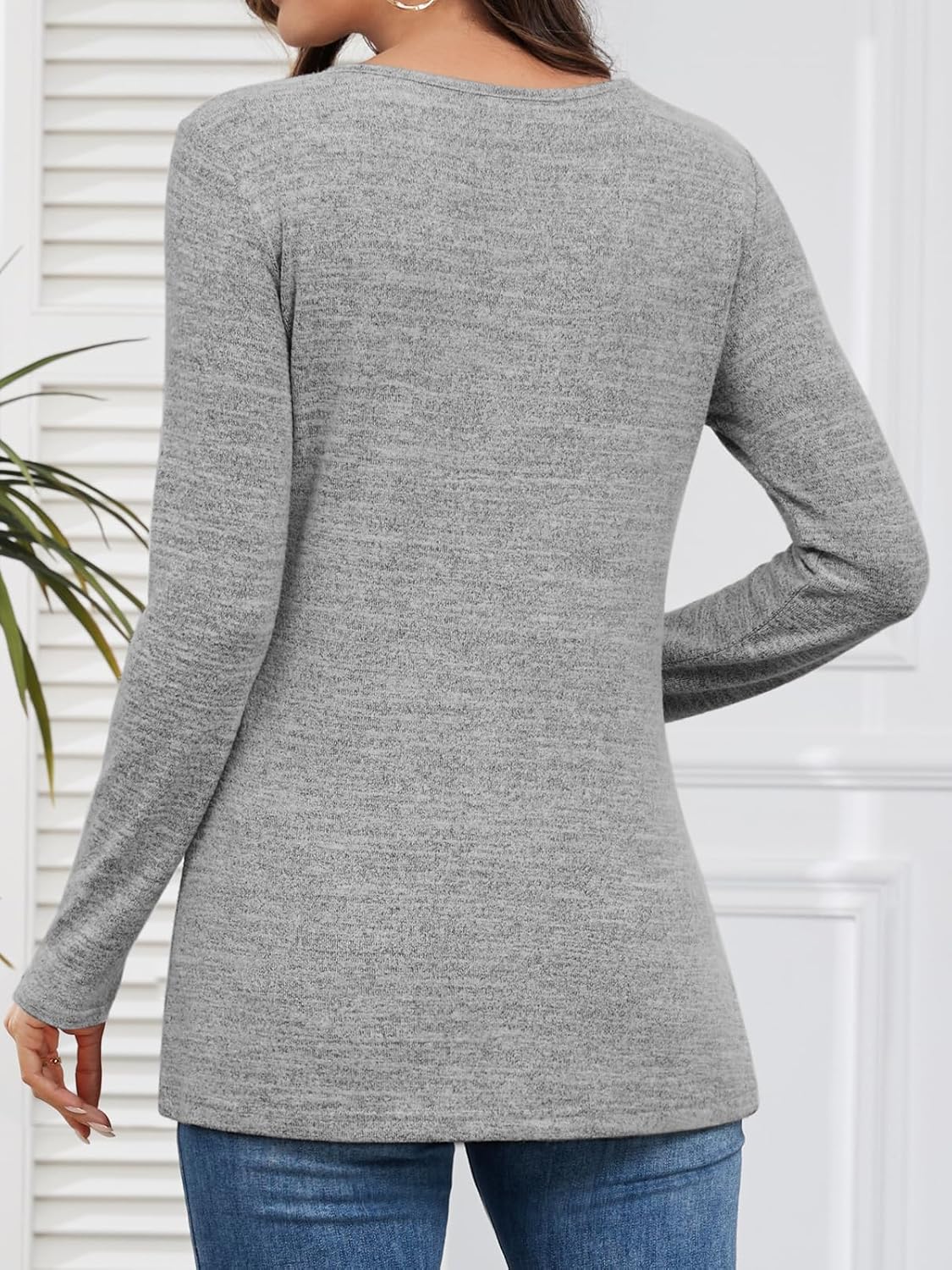 ATHMILE Long Sleeve Shirts for Women Early Fall Fashion Tops 2026 Casual V Neck Button Blouses Tunic Tops for Leggings - Image 3