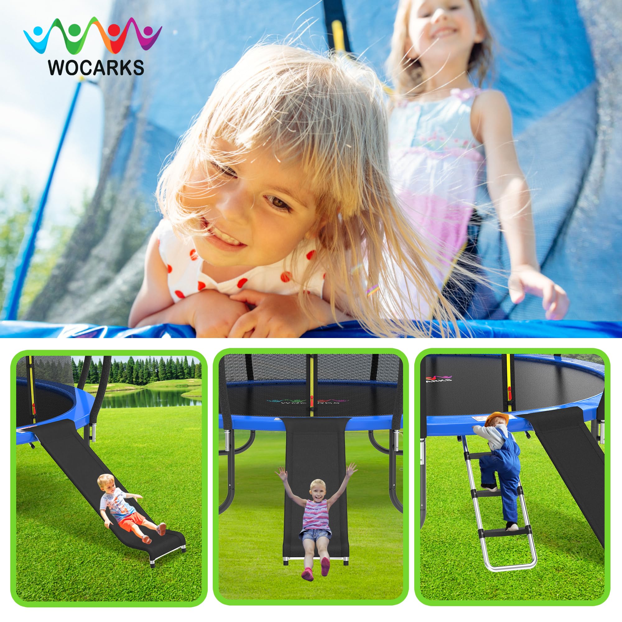 Universal Trampoline Slide & Ladder Combo - Weatherproof, Easy Assembly, Non-Slip Steps, Durable, Smooth Sliding, Compact, Safe, Fits Most Trampolines