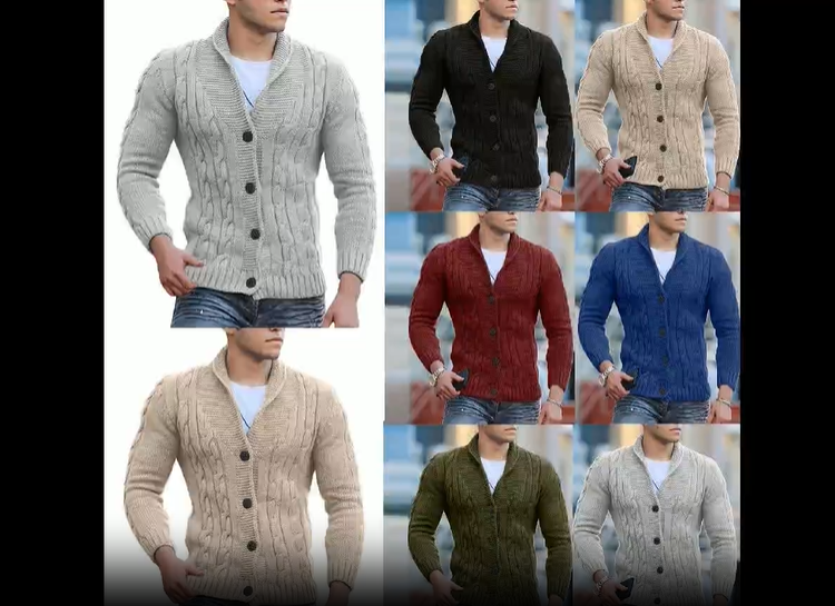 Cardigan Homme Col Châle - Tricot Torsadé, Boutonné, Manches Longues - Pull Léger Décontracté Ou Habillé