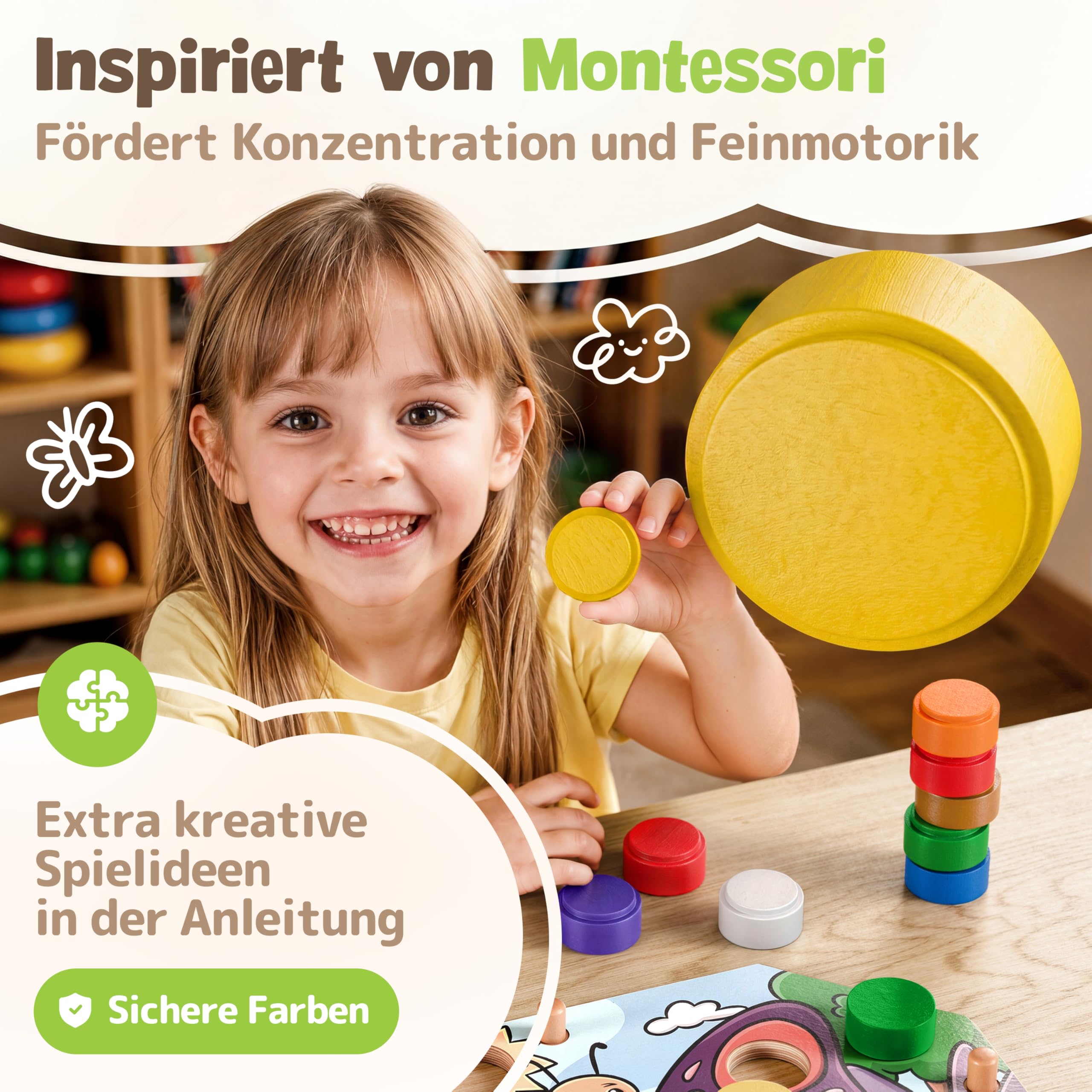 Farblernstation - Farben Lernen Steckspiel ab 2 Jahren - Montessori Spielzeug für Mädchen & Jungen - FSC® 100% Holz - Pädagogisches Kinder Farbenspiel - Lernspielzeug - Spiel Kleinkind