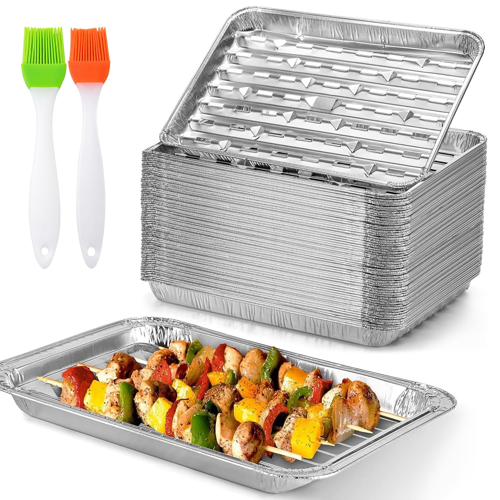 Disposable Barbecue Tray, Barbecue Grilling Trays Baking Plate Aluminum Grill Containers Aluminum Foil Pans with Holes for BBQ Cooking Roasting Meal Prep Freezer Storage