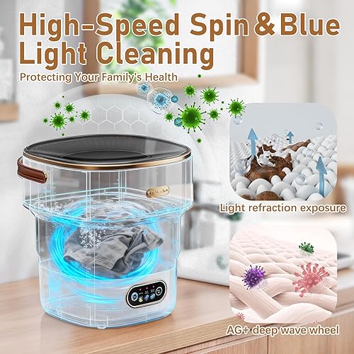 Miniatura 5 de Lavadora portátil, mini lavadora plegable de 13 litros con 3 modos de limpieza para ropa de bebé, delicadas, calcetines, ideal para viajes,