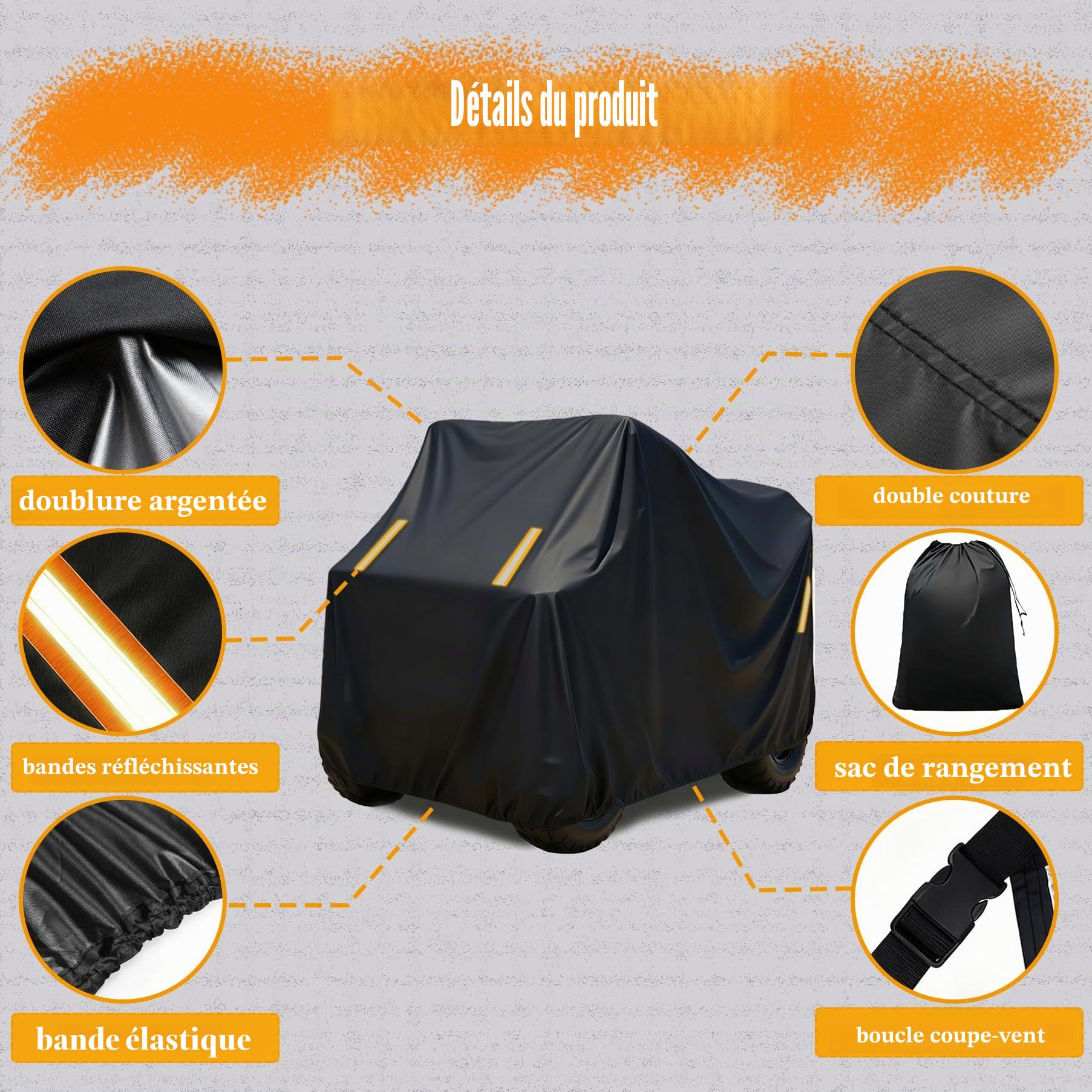 ATV Housse Quad pour CF Moto CForce 520L Bâche de Motos Exterieur Etanche丨Résistant aux déchirures aux Rayures au Vent avec Bandes Réfléchissantes-DS51