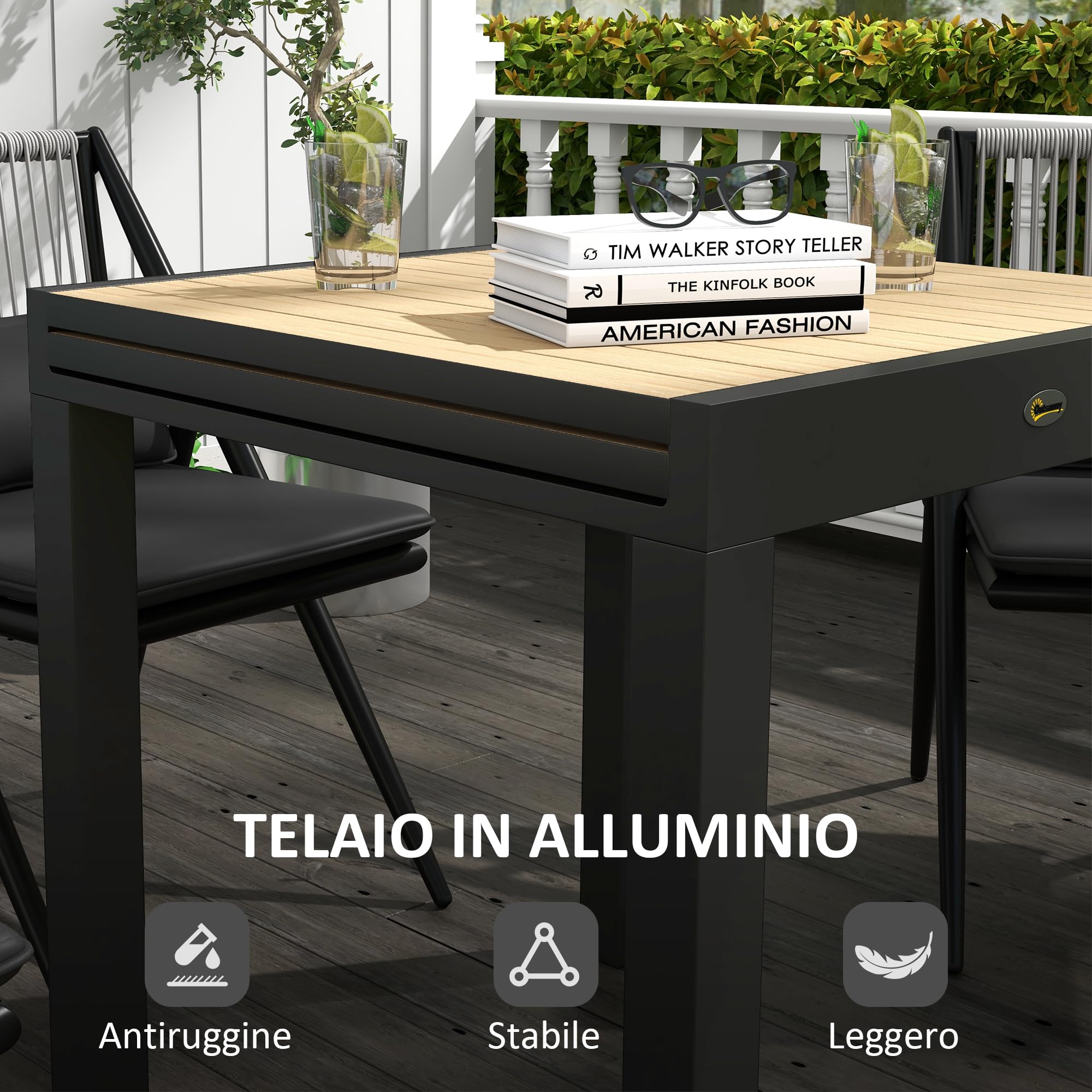 Outsunny Tavolo da Giardino Allungabile in Alluminio per 4-6 Persone, 81/162x80 cm Tavolo da Pranzo Estensibile da Esterno con Piano a Doghe, per Patio Terrazzo Balcone, Giallo