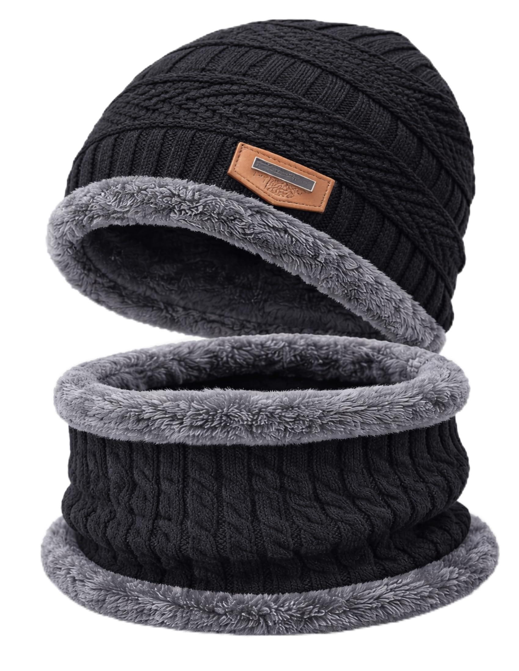 SAMSH - Woolen Beanie/Skull Cap & Neck Warmer (Muffler) For Winters With InSide Fur | Warm Hat | Hedging Hat Scarf Set | Woolen Cap | Topa | Ear Warmer Cap & Neck Warmer set-image-41