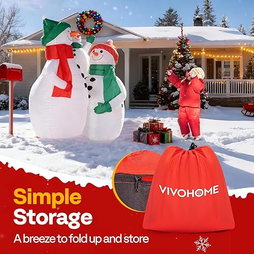 Vista 27 de VIVOHOME 6FT Christmas Inflatable Outdoor Decoration, Snowman in Vest, Navidad Blow Up Yard Decor with Built-in LED Light for Lawn, Garden, Party