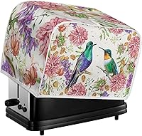 Vista 6 de Bulopur Cubierta de tostadora de 2 rebanadas de pintura de pájaros y flores, tostadora, panificadora, organizador de máquina, bolsa de protección