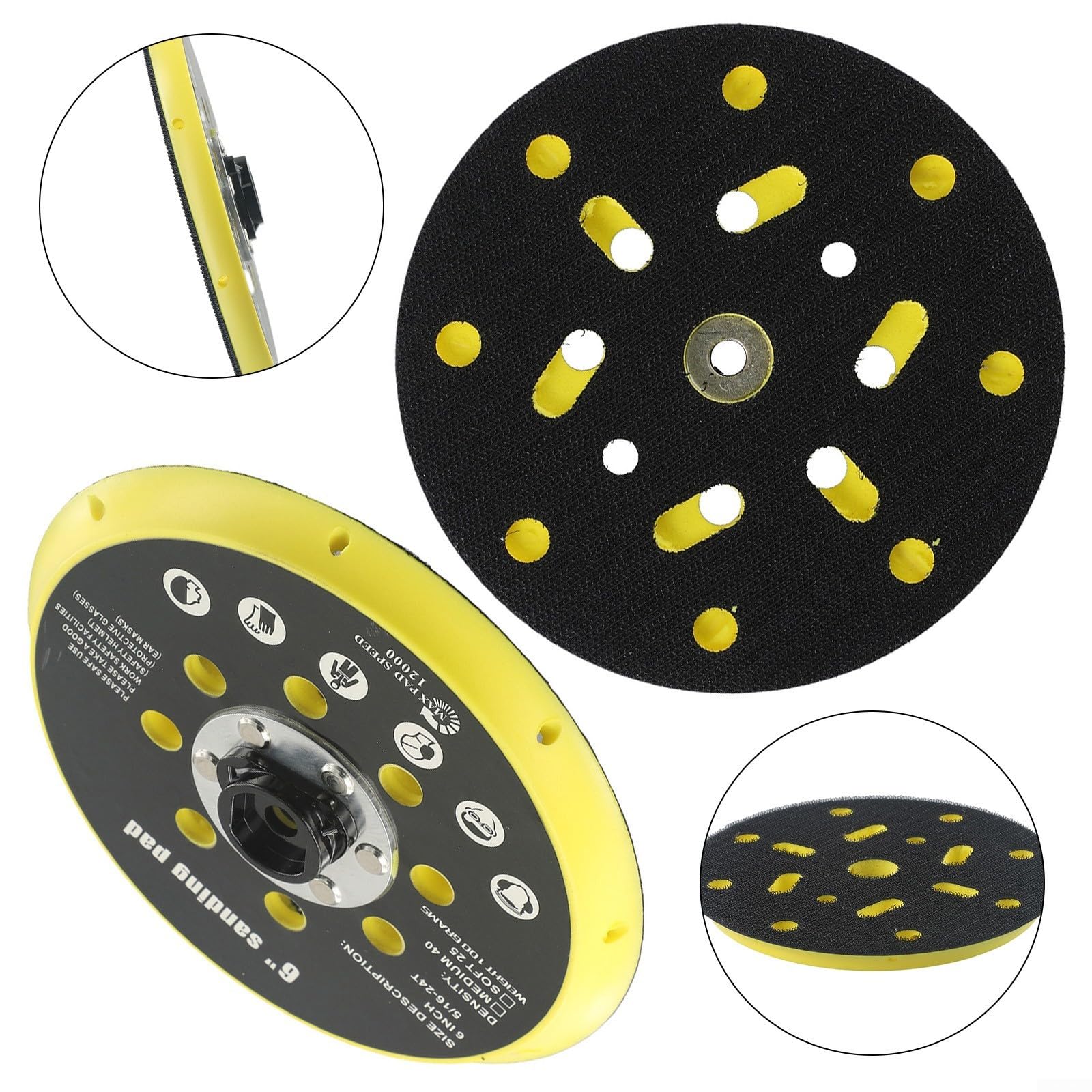 Cuscinetto di supporto per levigatrice resistente da 15,2 cm con 17 fori, compatibile con modelli Bo6030, Bo6040, Ro1 e Es150, Et2, Ets150, costruzione in plastica per applicazioni di levigatura