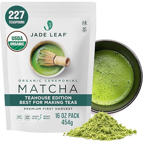 Jade Leaf Matcha Organic Ceremonial Grade Matcha Green Tea Powder - 100% Pure Japanese First Harvest Green Tea for Ceremonies, Usucha, Lattes 454g / 16 Ounce Bulk Pouch (Pack of 1)