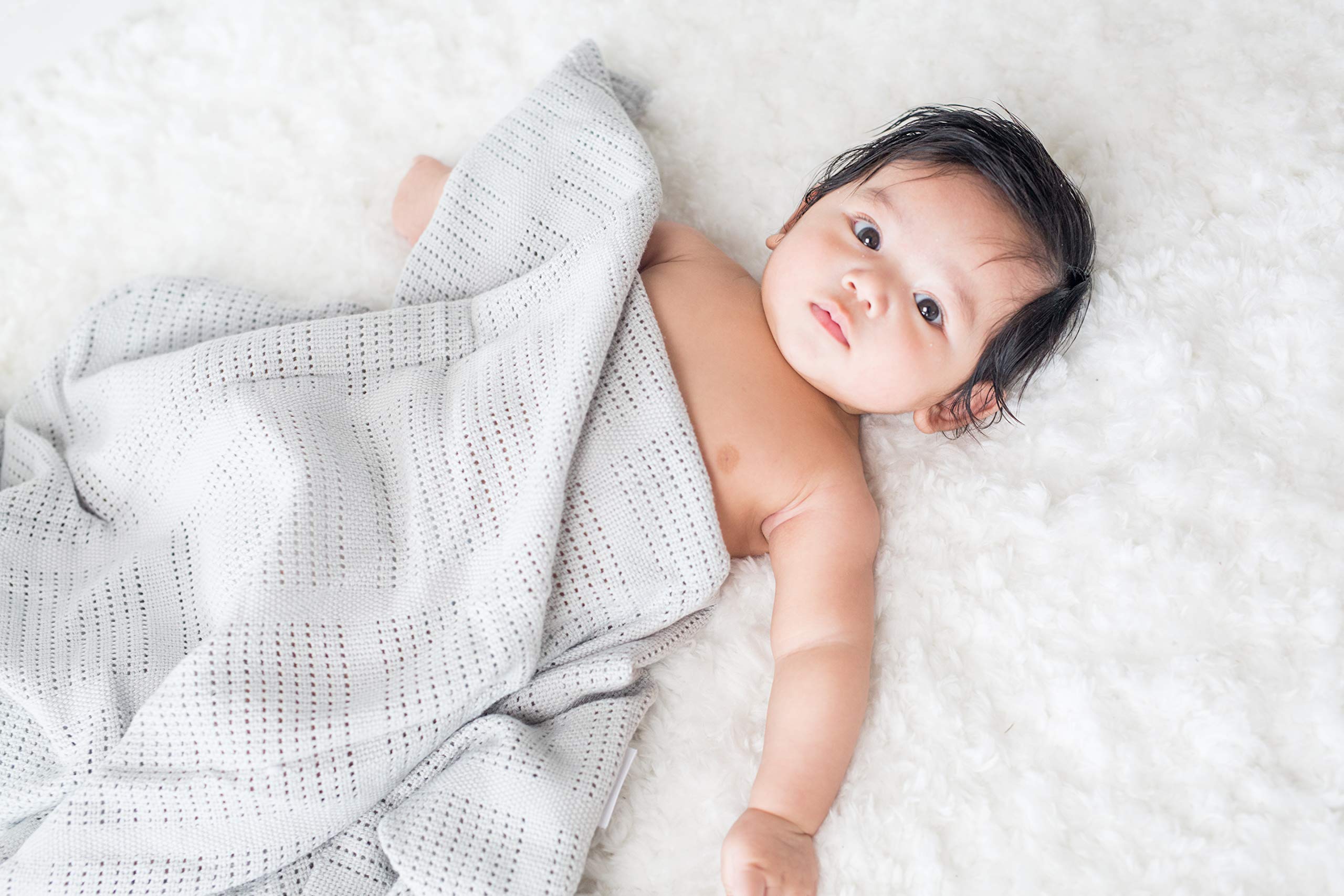 Lulujo Baby Cellular Baby Blanket, Grey, 39"X31", Gray - Image 4