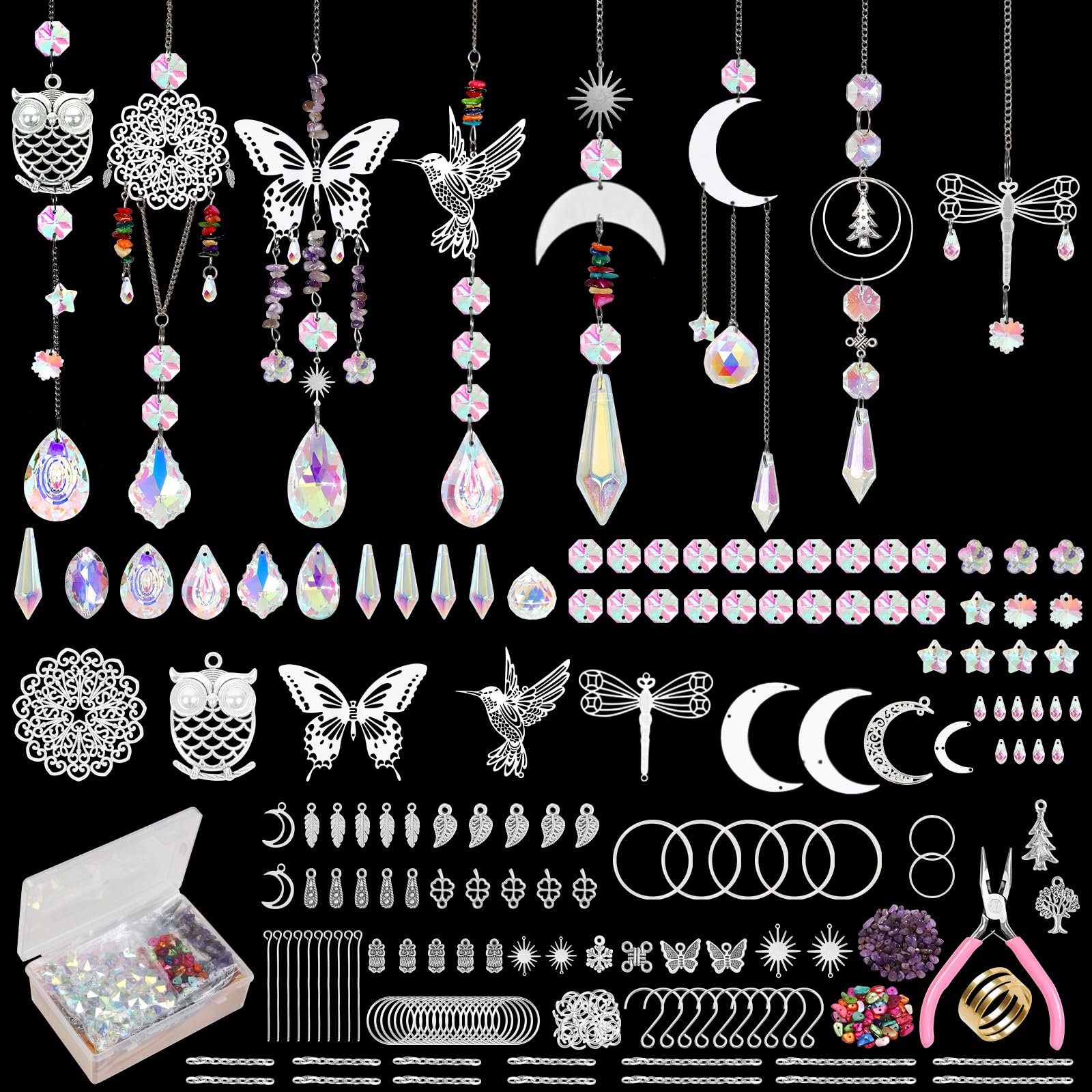 DEMIUKO DIY Suncatcher Kit, 440PCS Crystal Suncatchers Making Supplies Hanging Prism Suncatcher Arts and Crafts for Adults Sun Catchers Rainbow Maker