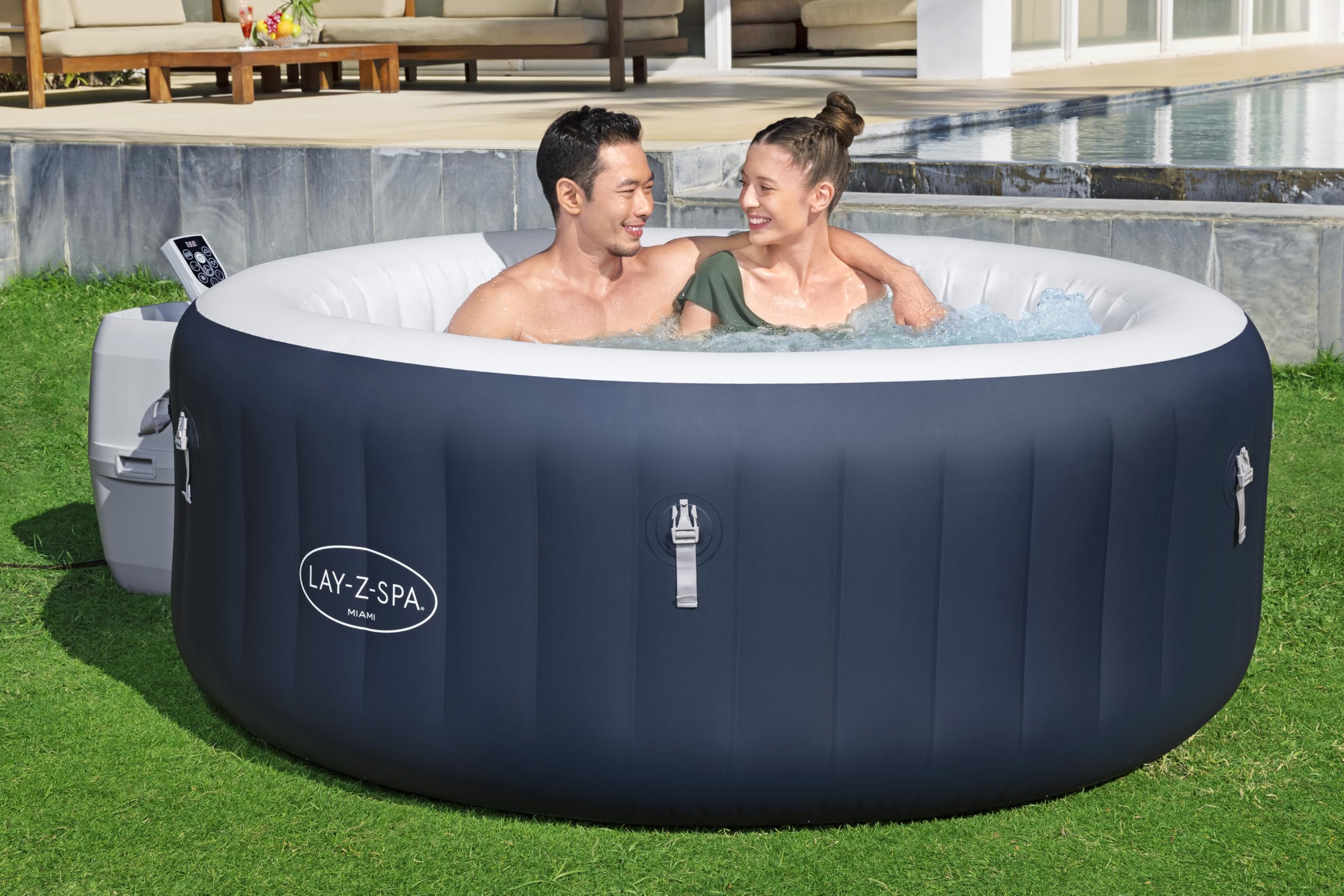 Bestway - Spa Gonflable Miami AirJet Efficacité énergétique pour 2 à 4 Personnes - 180 cm x 180 cm x 66 cm - Bleu
