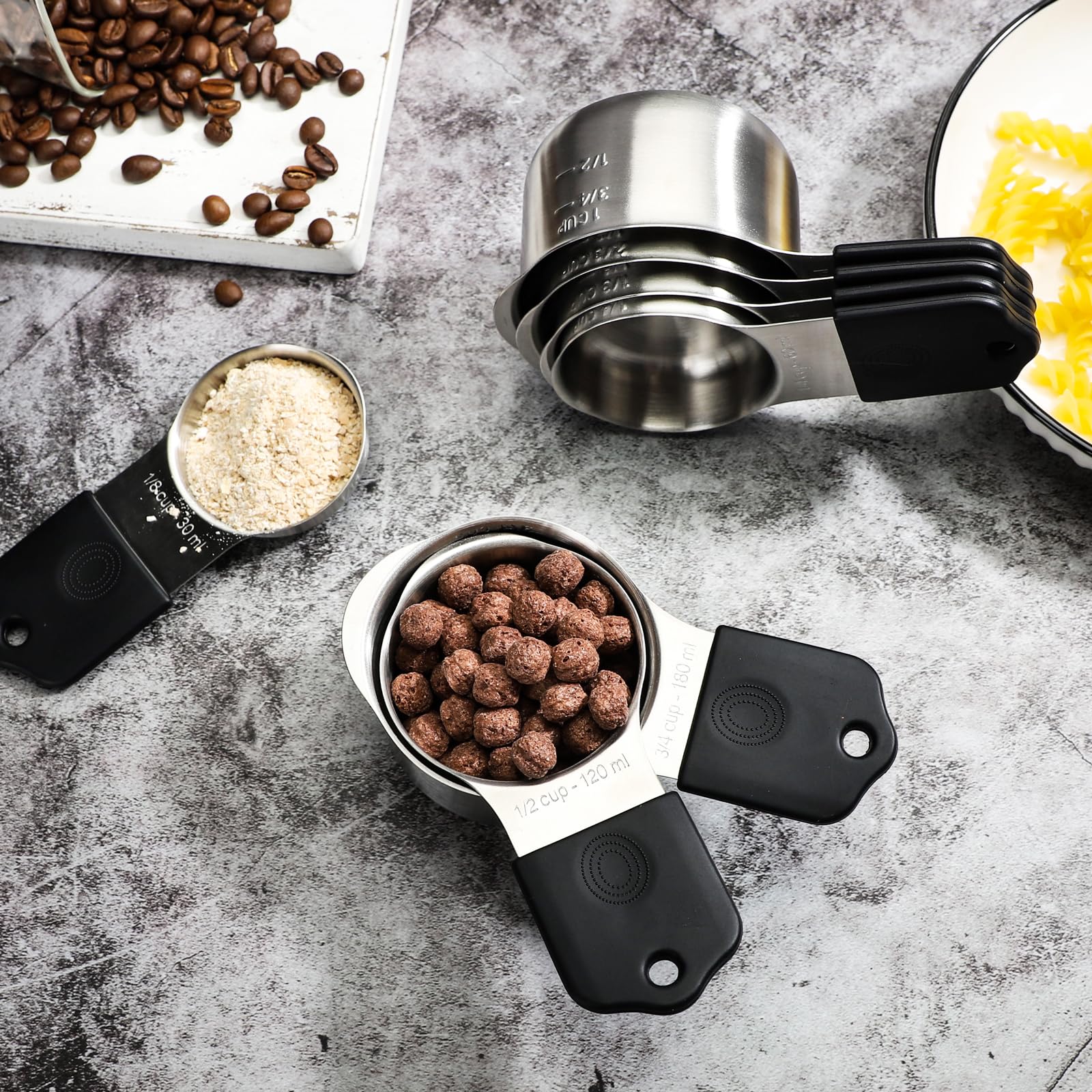 Set di 7 misurini magnetici impilabili, resistenti, in acciaio inox, per misurare ingredienti secchi e liquidi