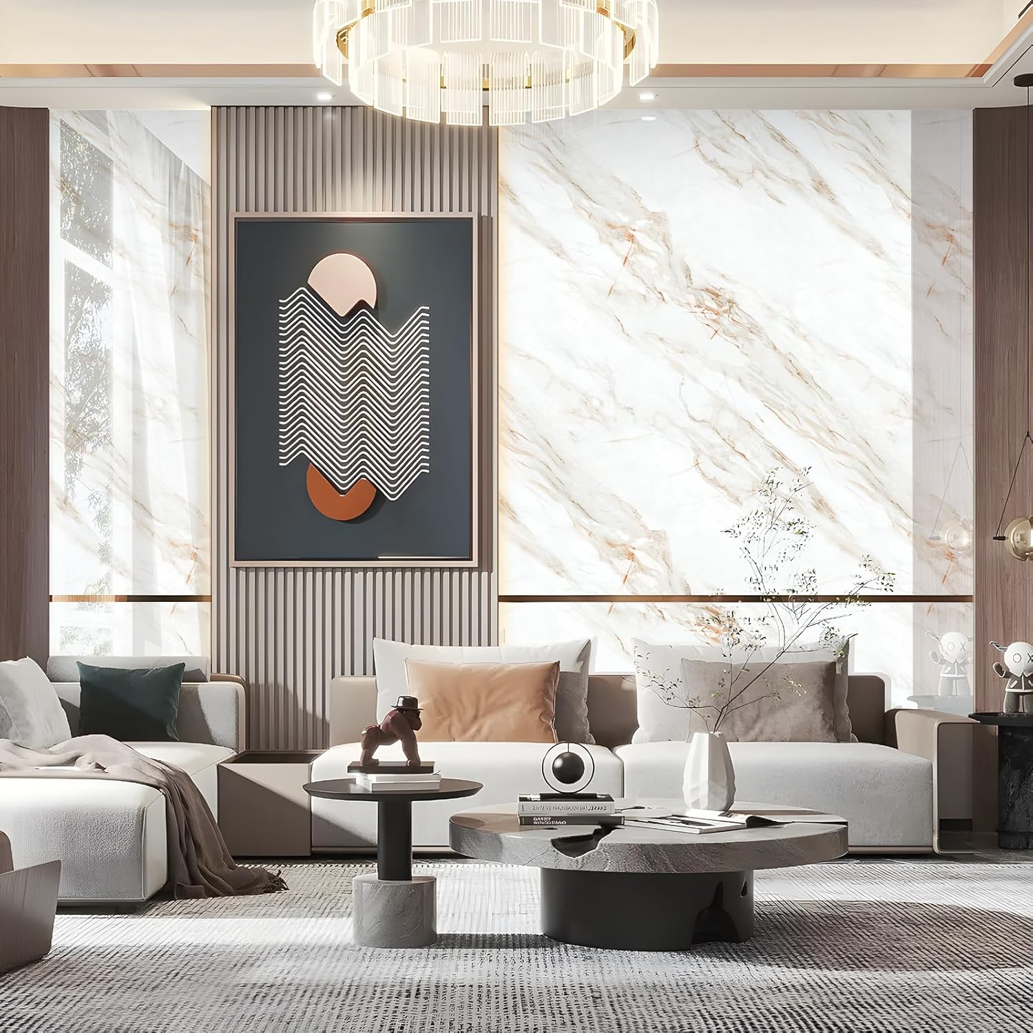 2.4mm Thick Marble Contact Paper for Countertop Peel and Stick Wallpaper for Cabinets Self Adhesive Waterproof Removable White Wall Paper Roll Kitchen Bathroom Walls Furniture 23.62" x 110.24"