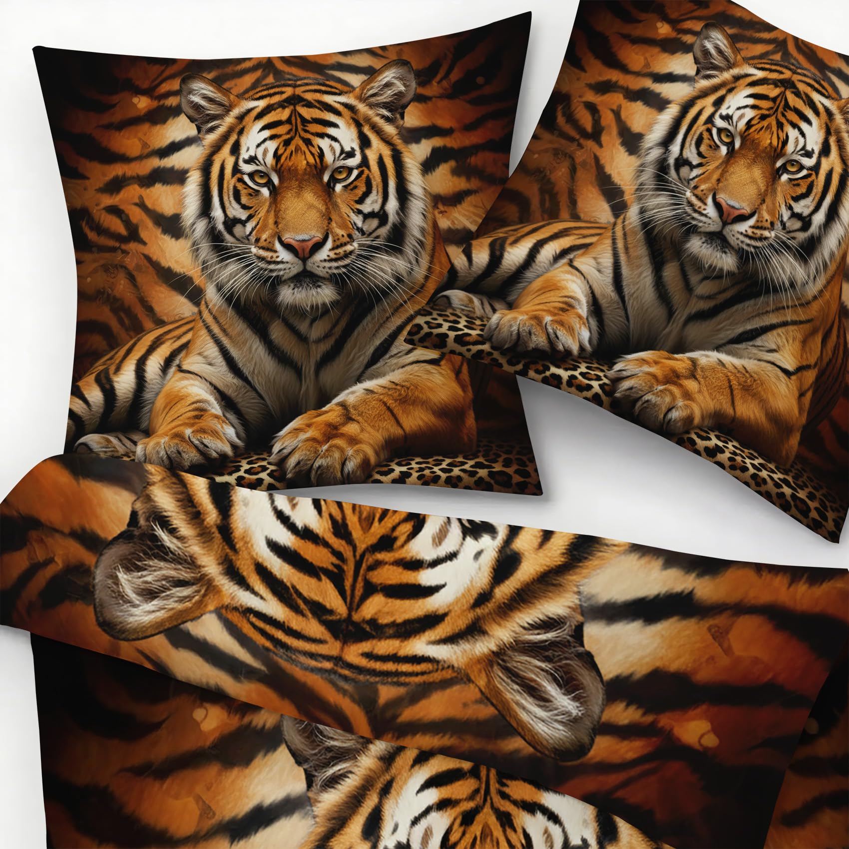Mistela Bettwäsche 155x220 Tiger - Wildtier Tiger Bettbezug 155x220 3 teilig, Wendebettwäsche und 2 Kissenbezug, Weiche Mikrofaser Bettwäsche-Sets mit Reißverschluss, Jungen Teens Schlafzimmer Deko
