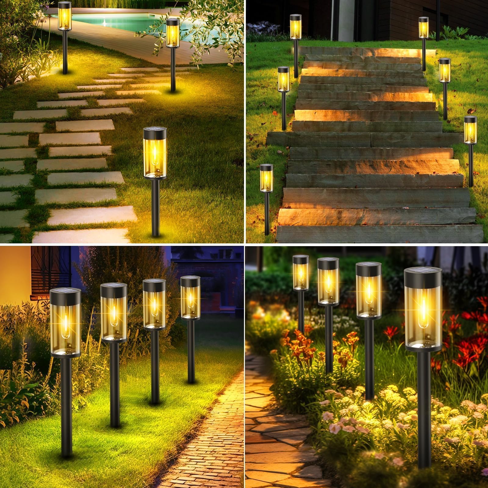 GIGALUMI 8 stuks solarlampen voor buiten, heldere tuinverlichting op zonne-energie met groot patroon, waterdicht, auto aan/uit, zonnelampen voor buiten, tuin, trottoir, oprit, gazonpad (warmwit