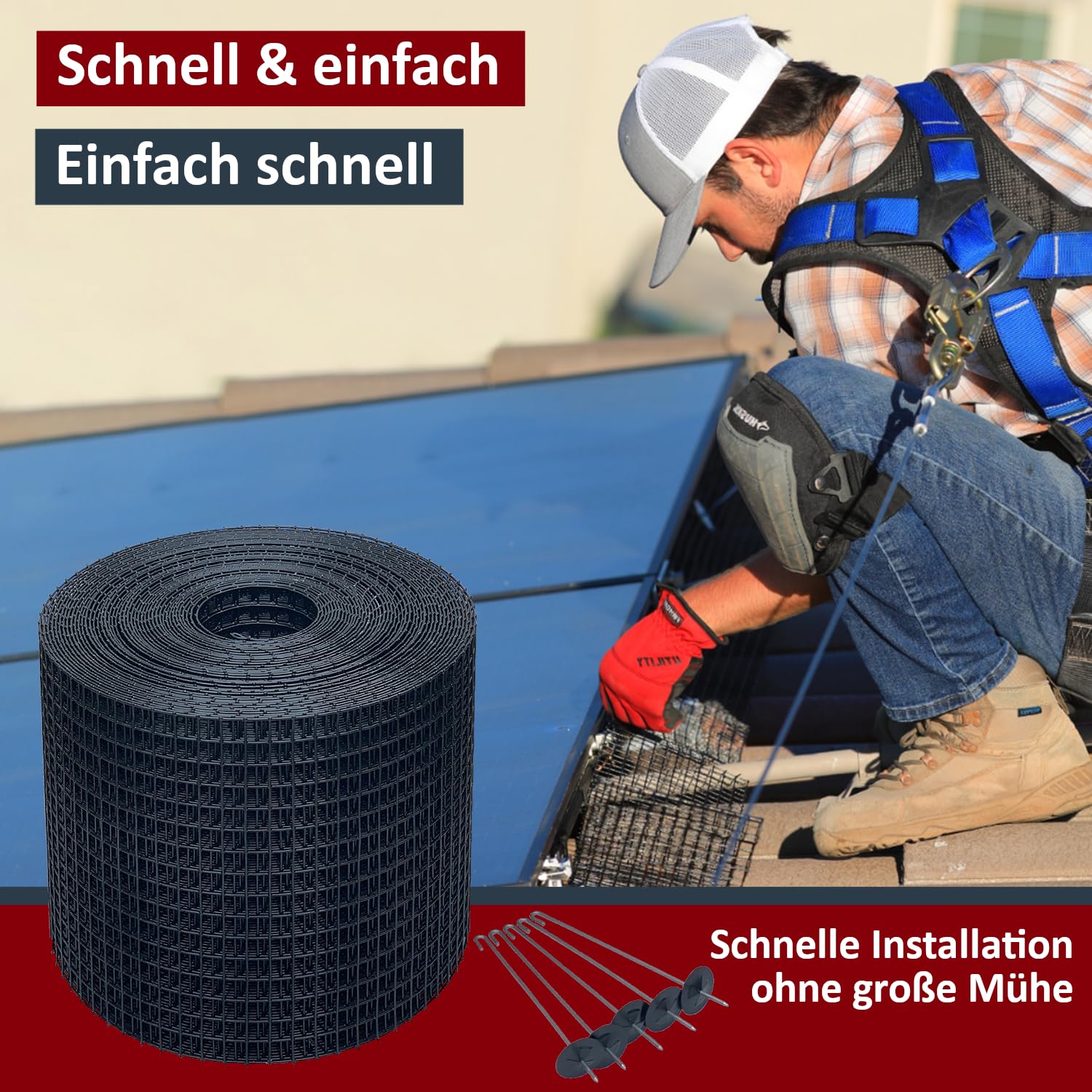 Solarkäfig Taubenabwehr für Solaranlagen – Taubenschutz PV-Anlage, Marderschutz, Vogelabwehr – Langlebig, UV-beständig, einfache Montage – Vogelschutz PV (15cm x 30 Meter Edelstahl)